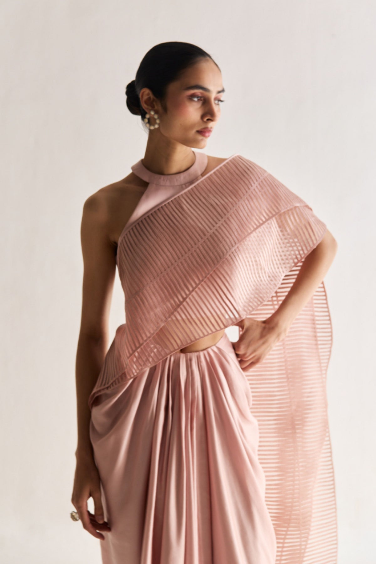 Layered Rose Gold Wave Pre-Stitched Saree