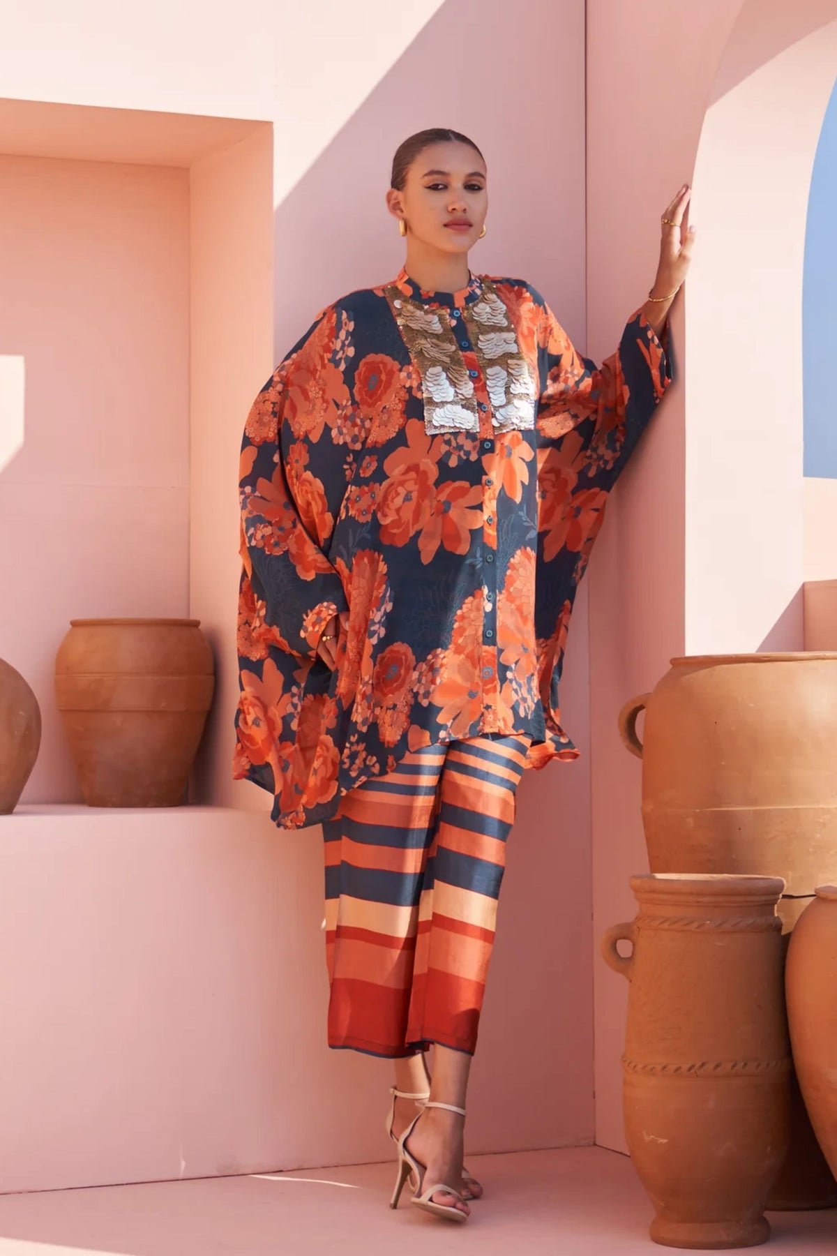 Navy Moroccan Coin Yoke Co-ord Set