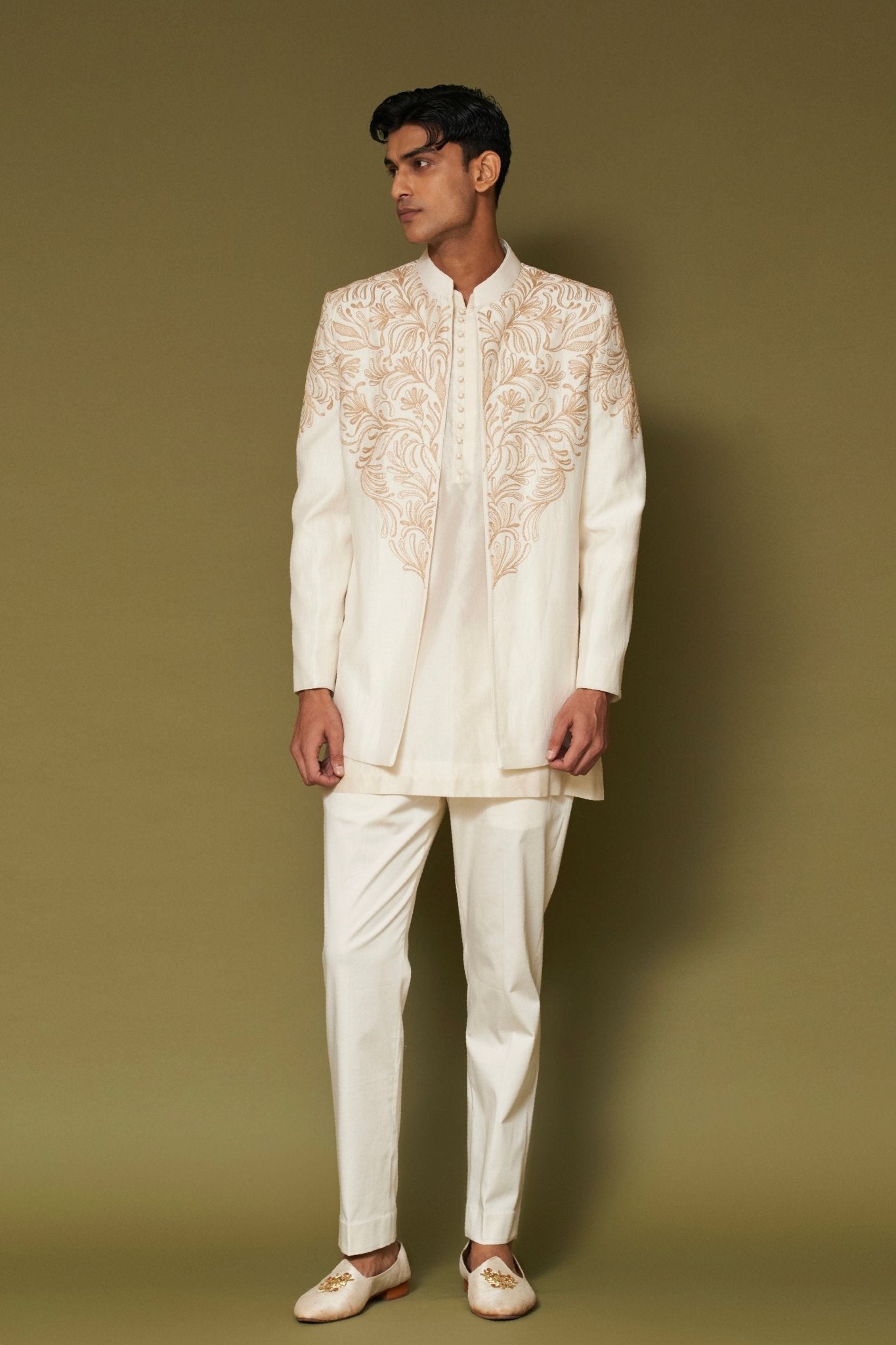 Ivory Dori Embroidered Bandhgala Set - Devnaagri Menswear - Elahe