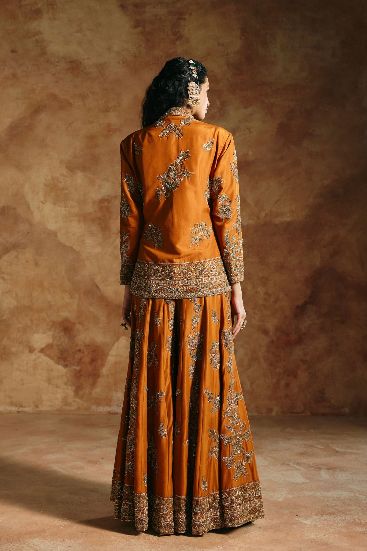 Orange Zardozi Sindh Jacket Set