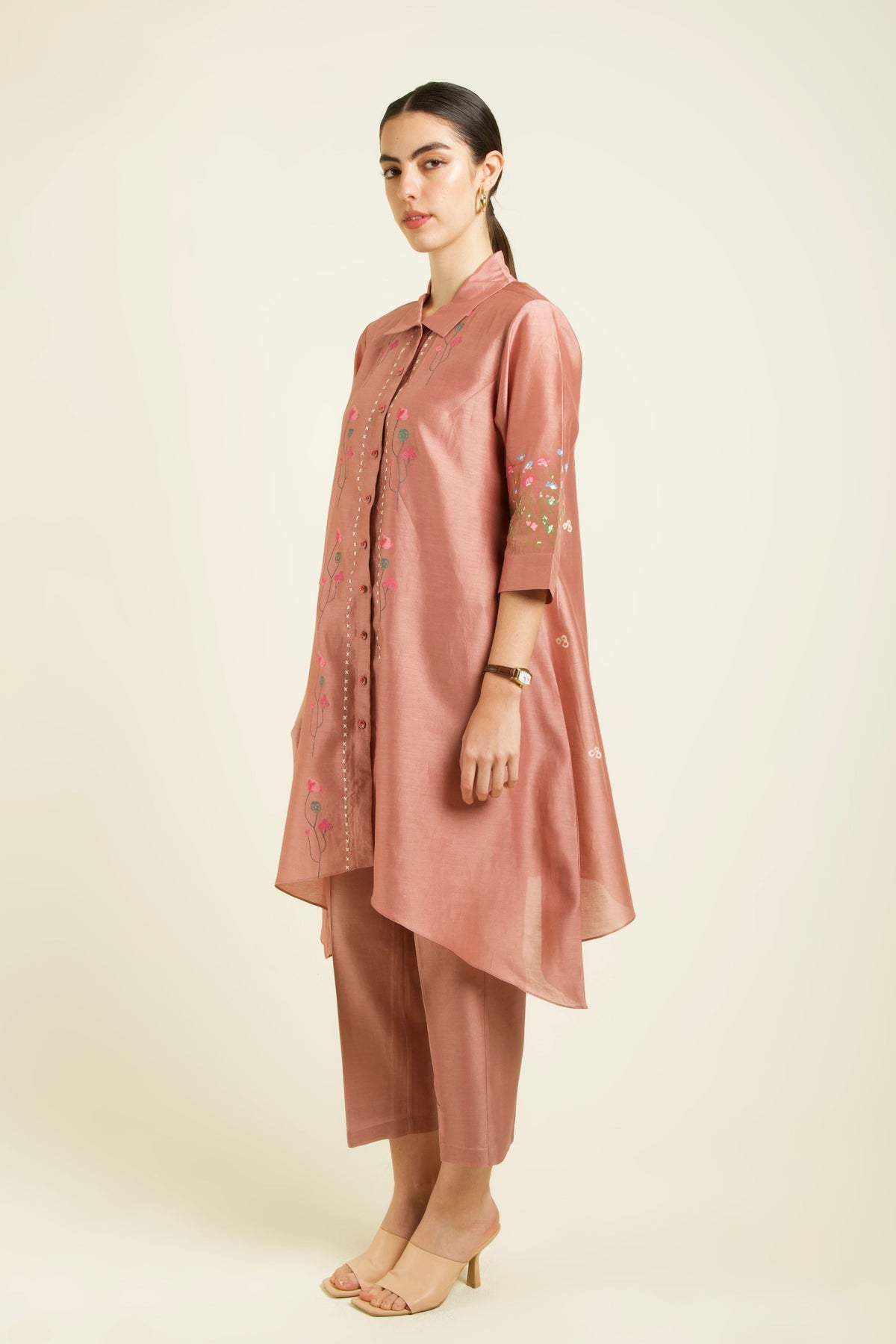Almond Silk Tunic Set