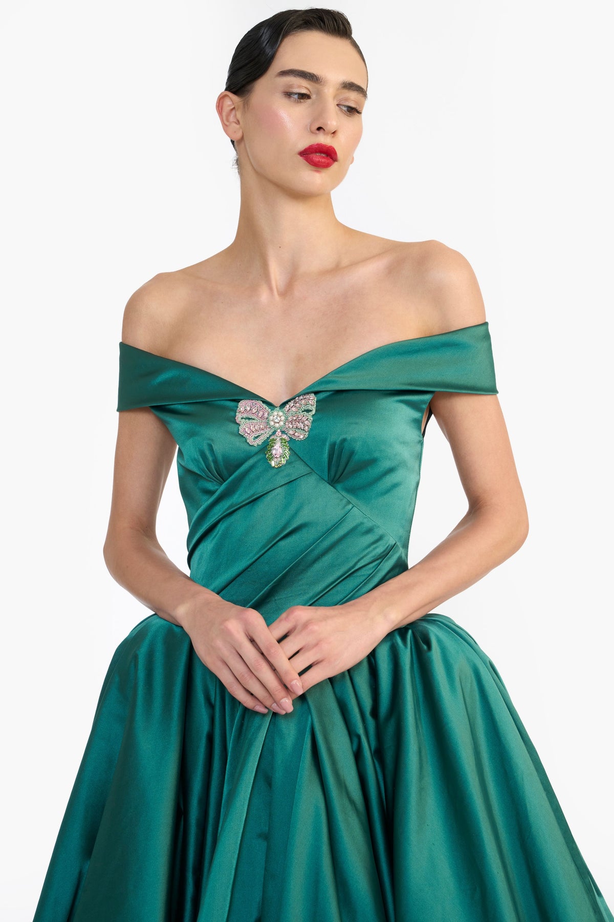 Off Shoulder Draped Balloon Midi