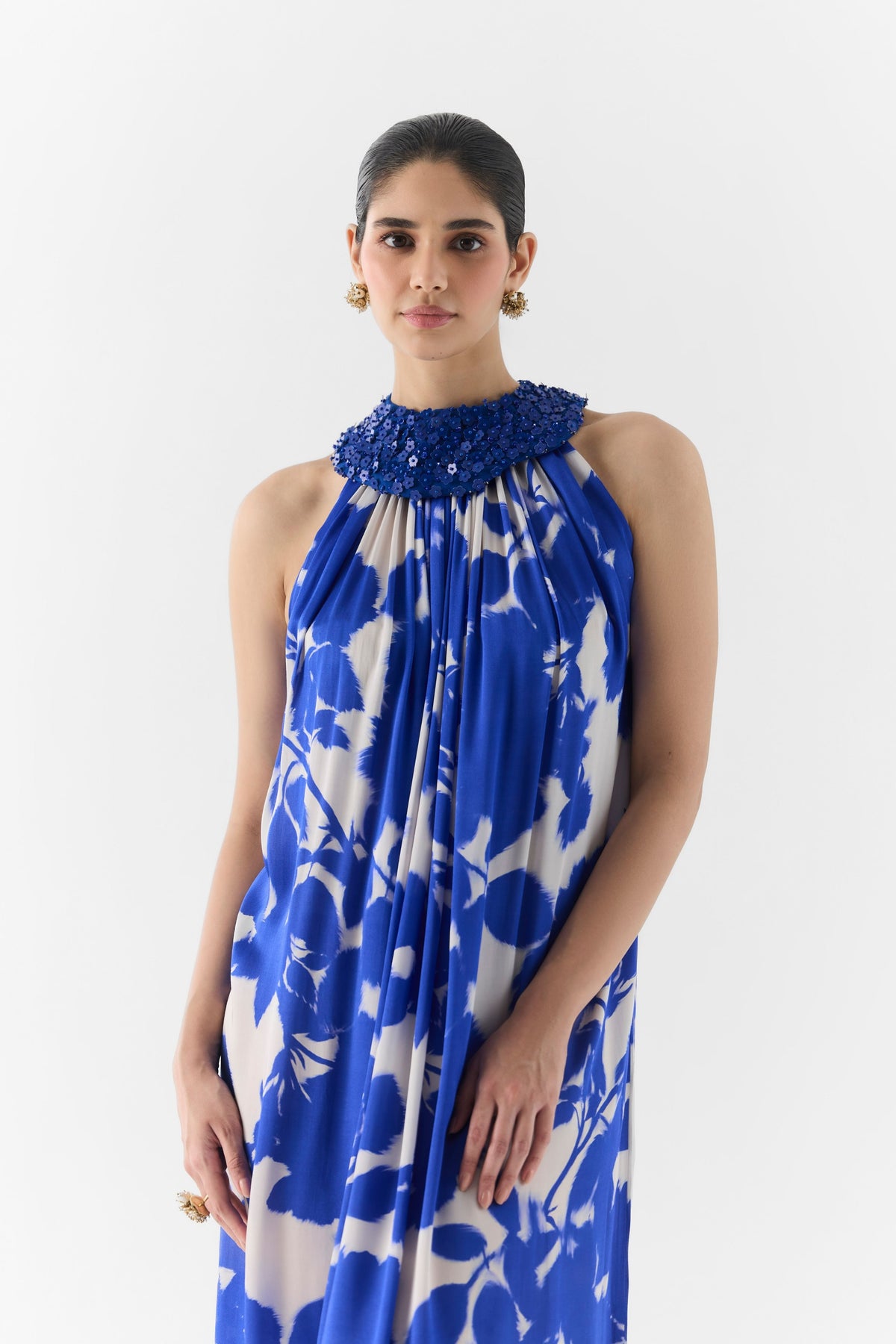 Blue Ink Halter Dress