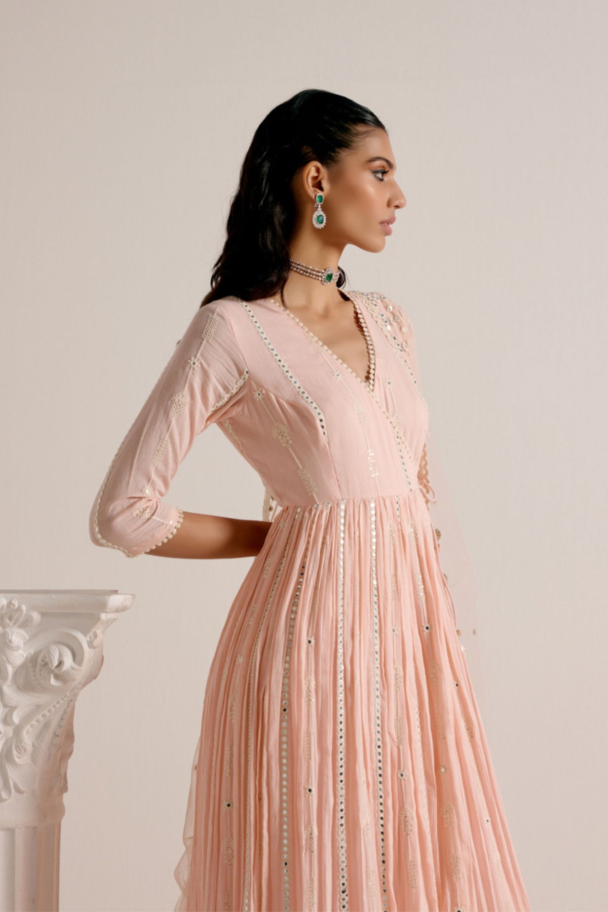 Blush Pink Criss Cross Anarkali Set