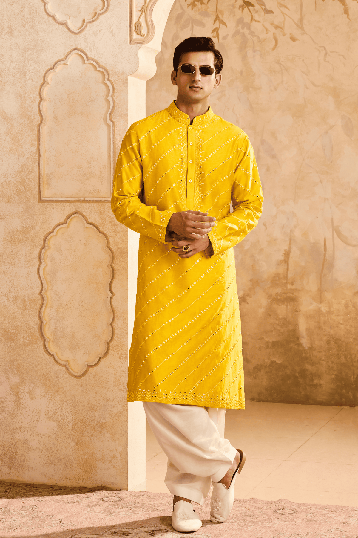 Yellow Mirrorwork Kurta Set