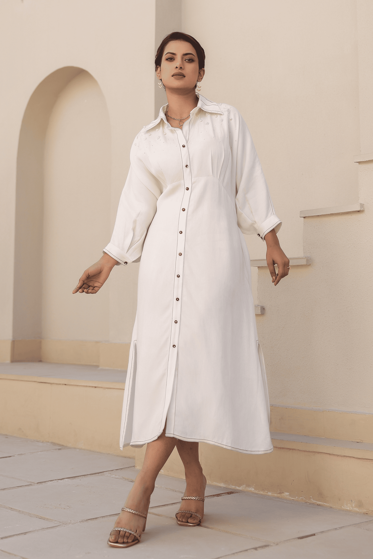 Azure Pearl Kaftan Dress in White