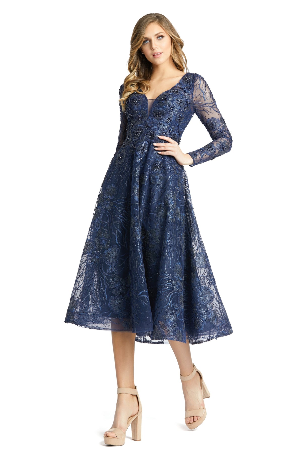 Sheer Unlined Sleeves Midi Dress