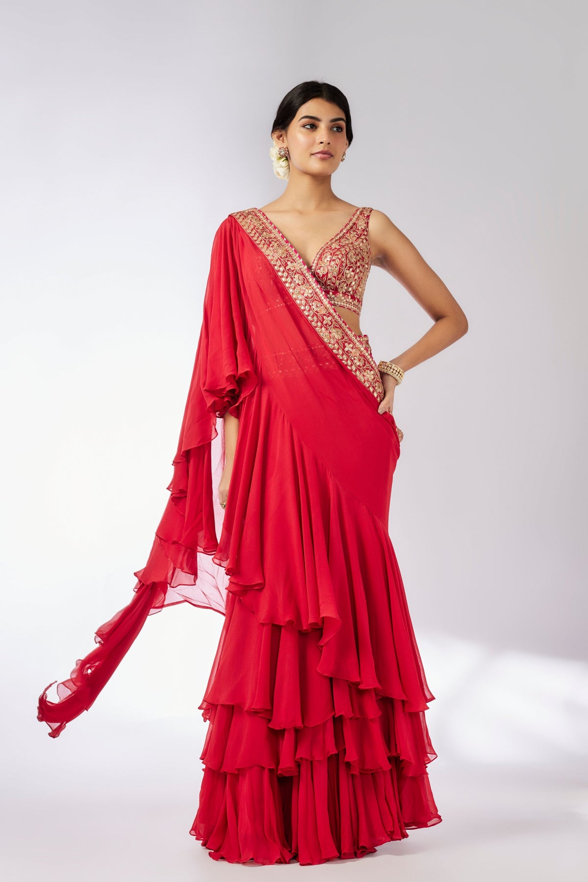 Red Shifa Saree Set