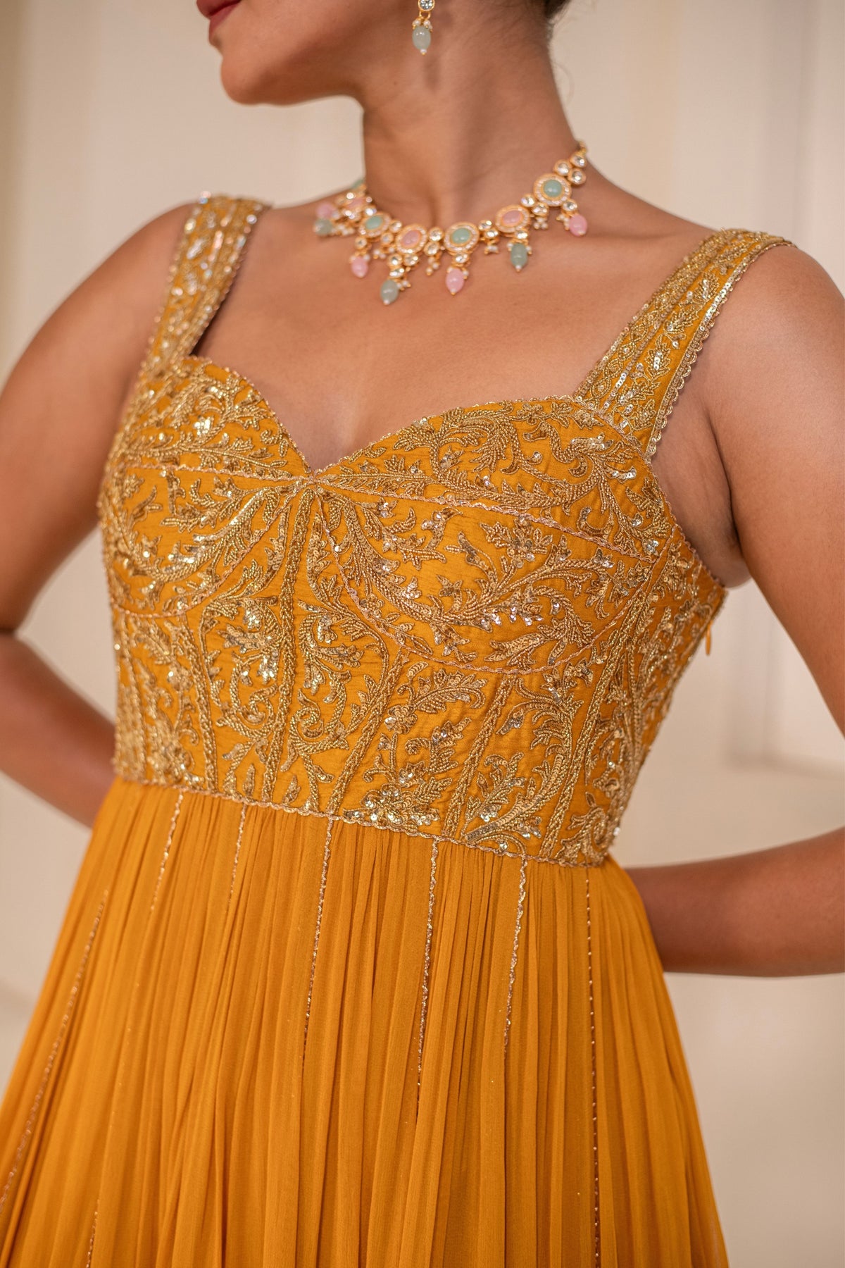 Mustard Yellow  Corset Anarkali
