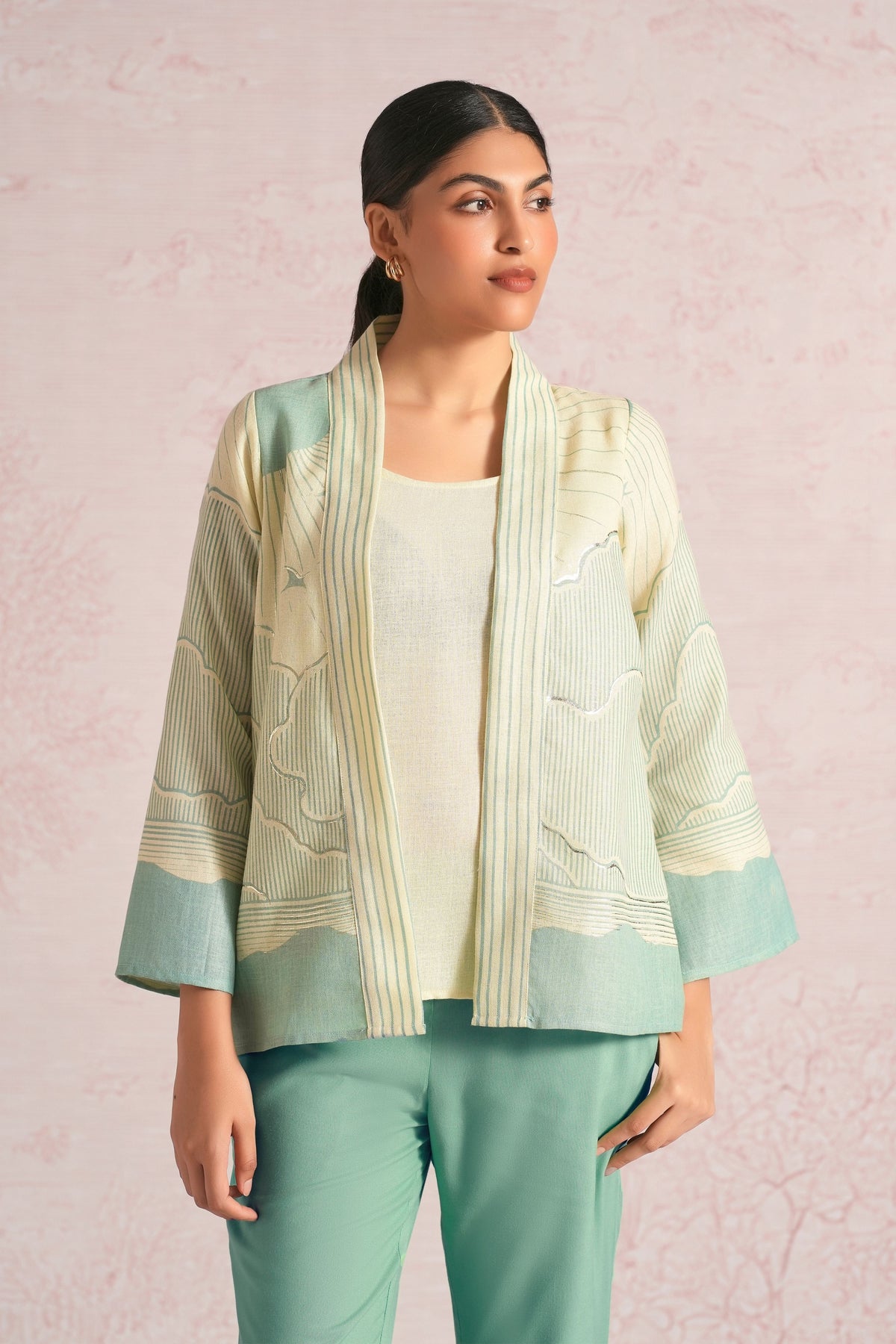 Silver Sea Green Jacket Set