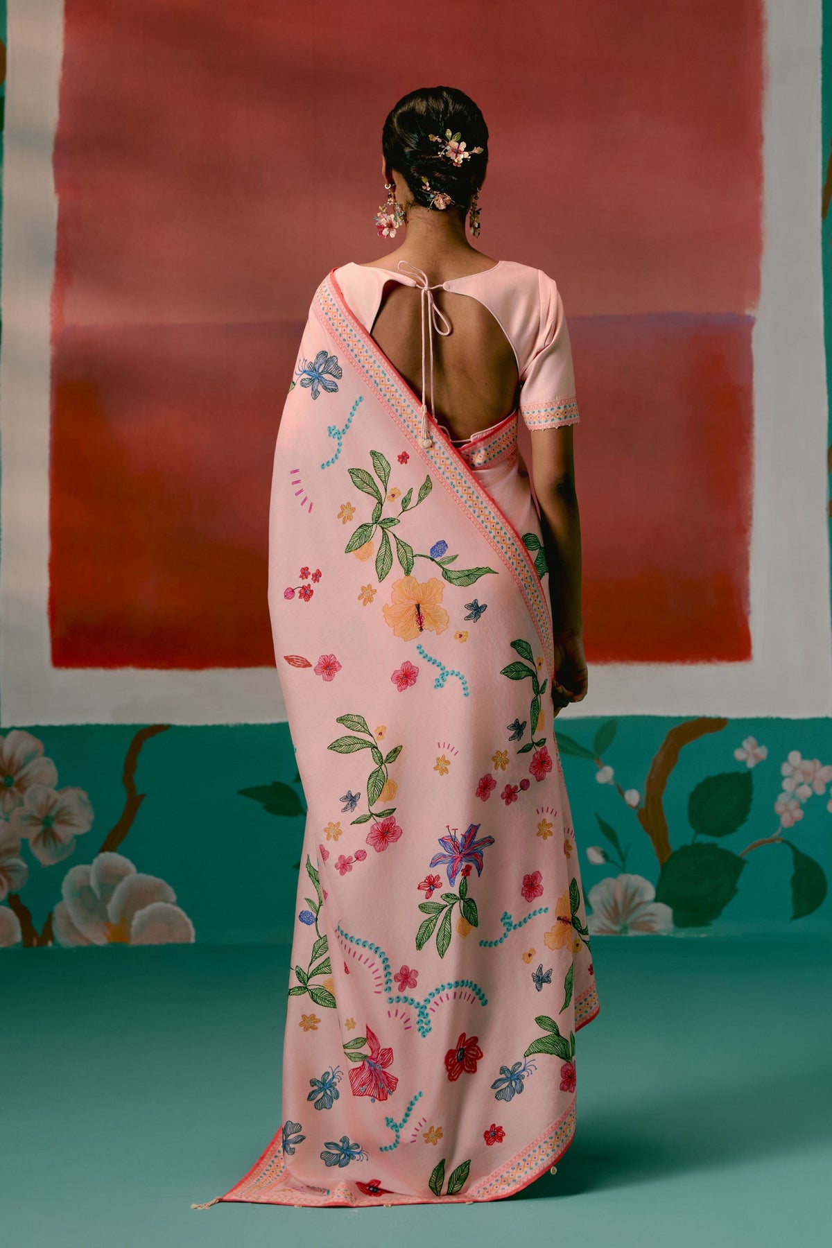Dusty Pink Floral Saree