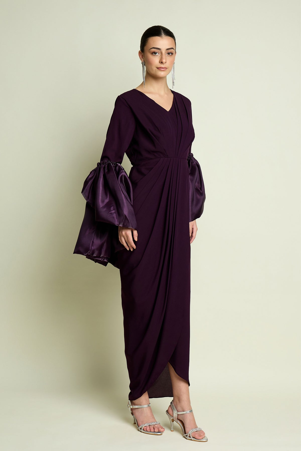 Purple Draped Dress With Shrug