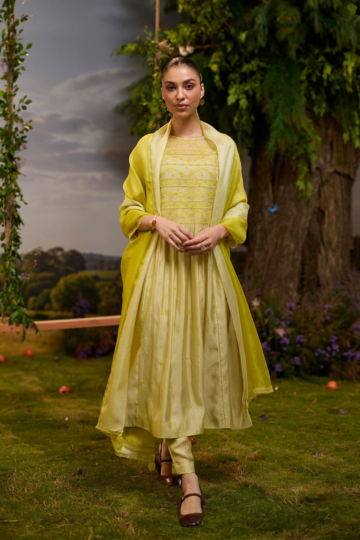 Woodland Stories Embroidered Yellow Dupatta