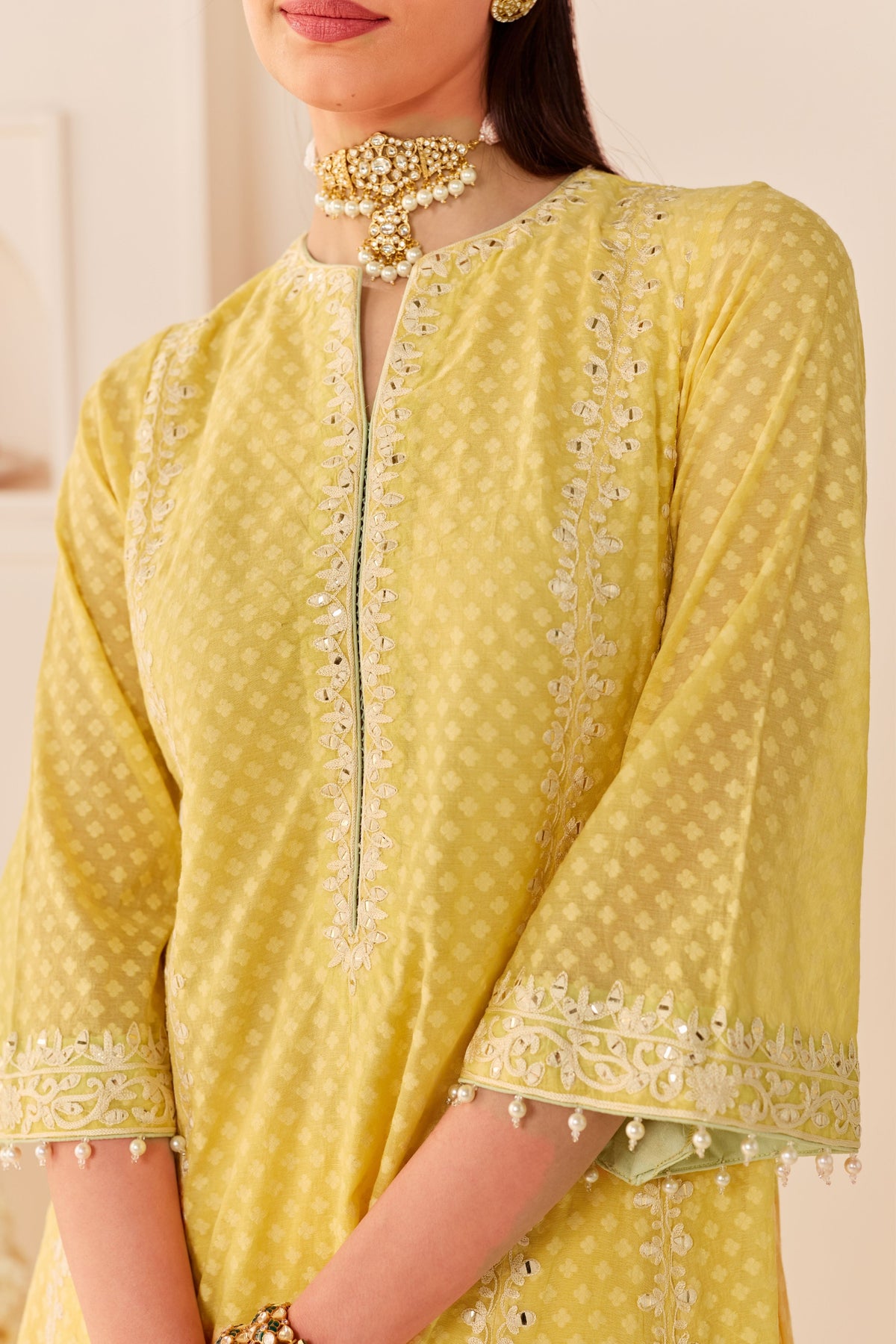 Firdaus Lemon Yellow Long Kalidaar Set