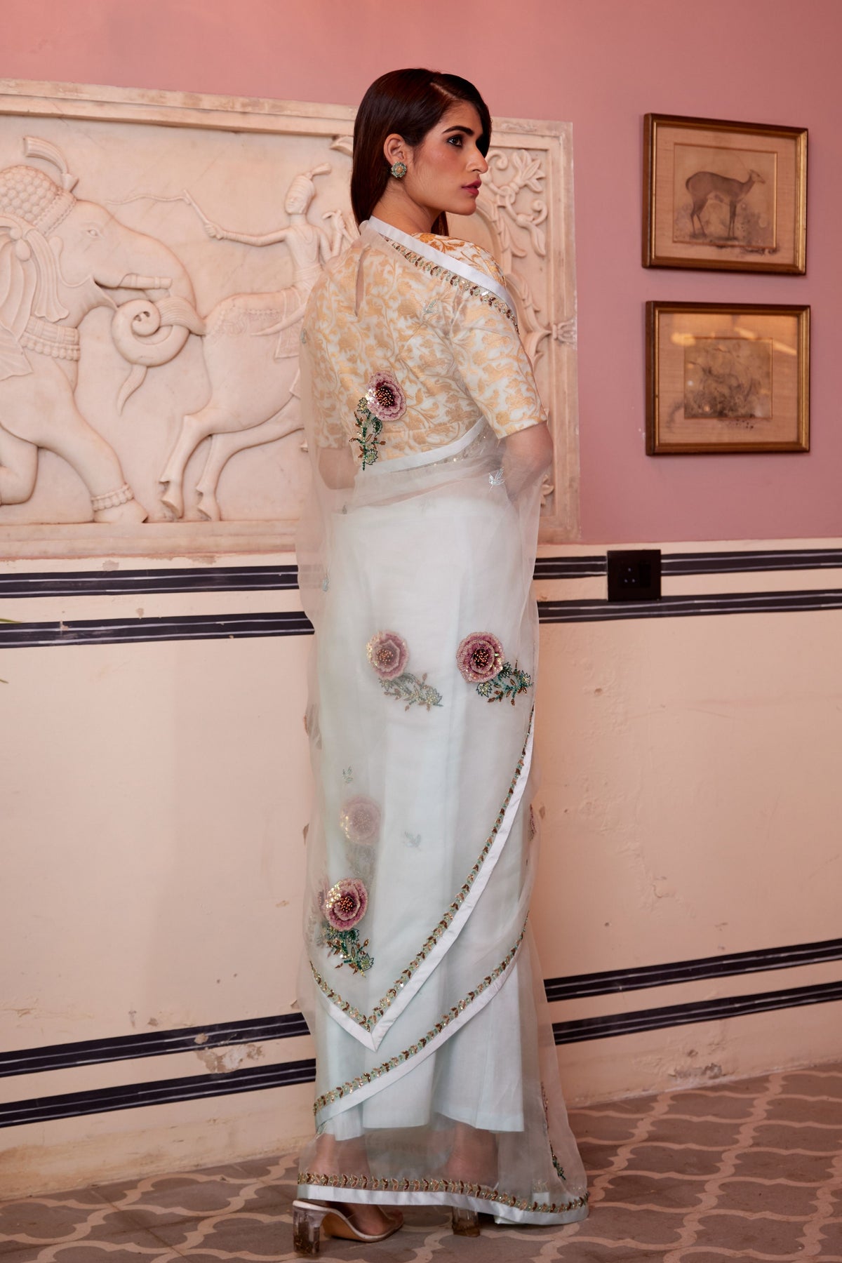 Gulab Sea Foam Saree