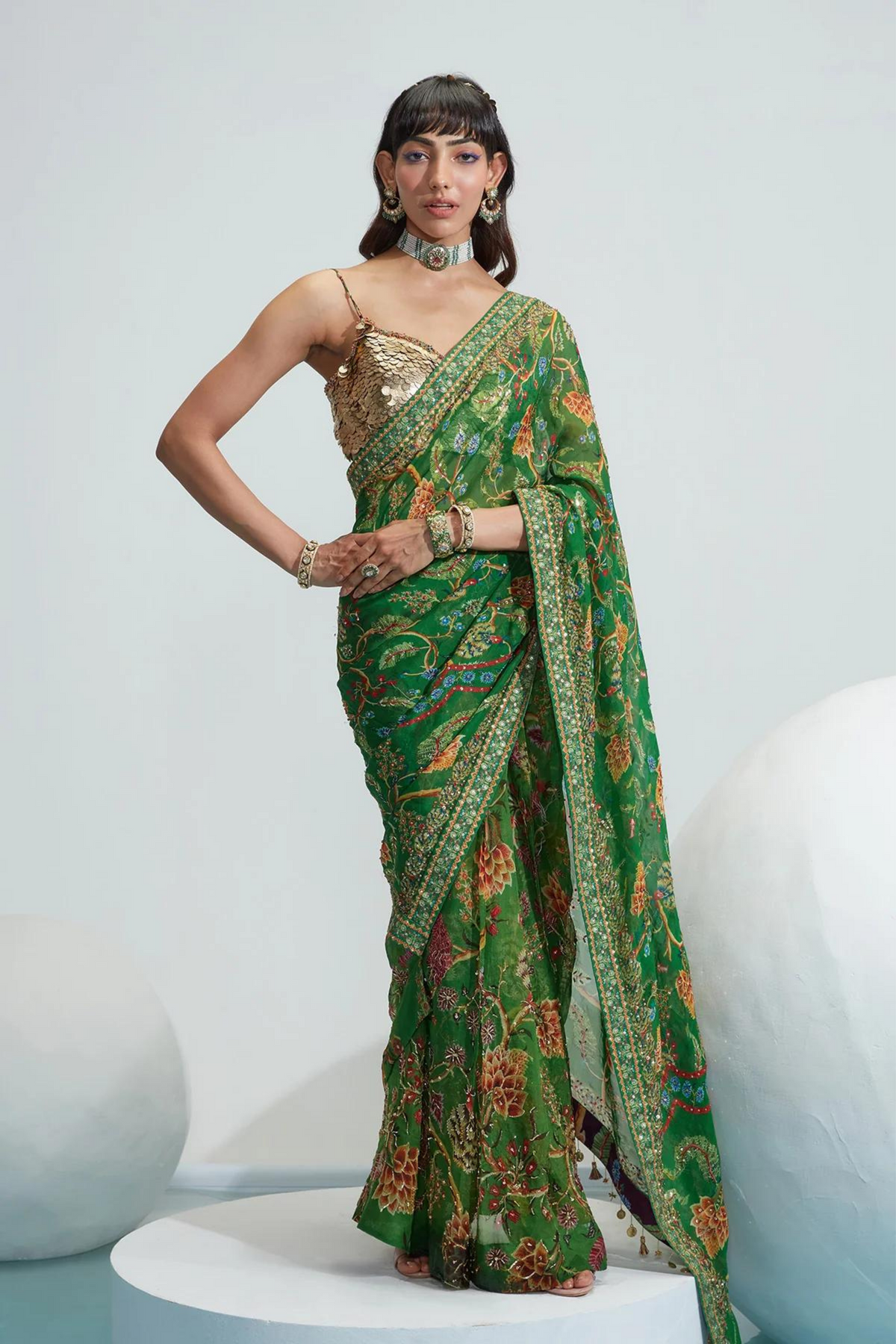 Subha Green Embroidered Draped Saree