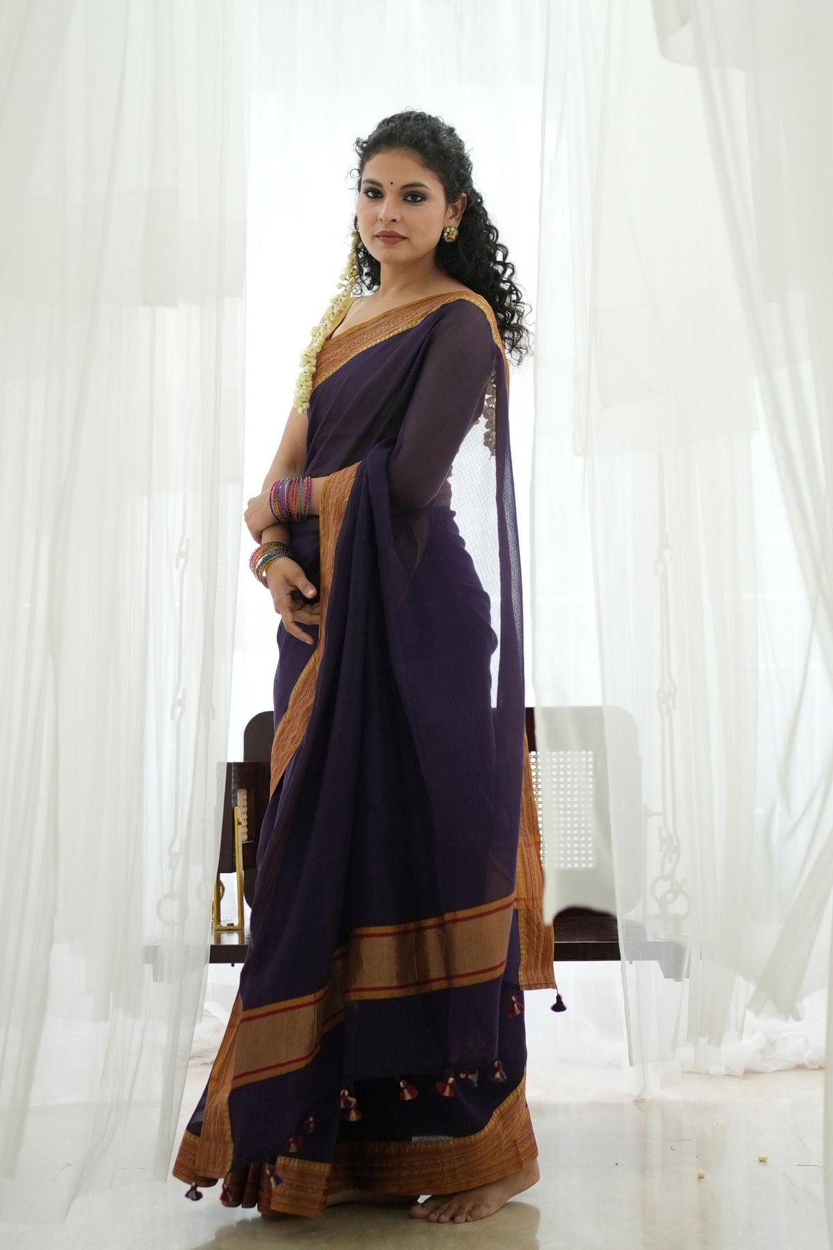 Pratima Heritage Tassel Purple Saree
