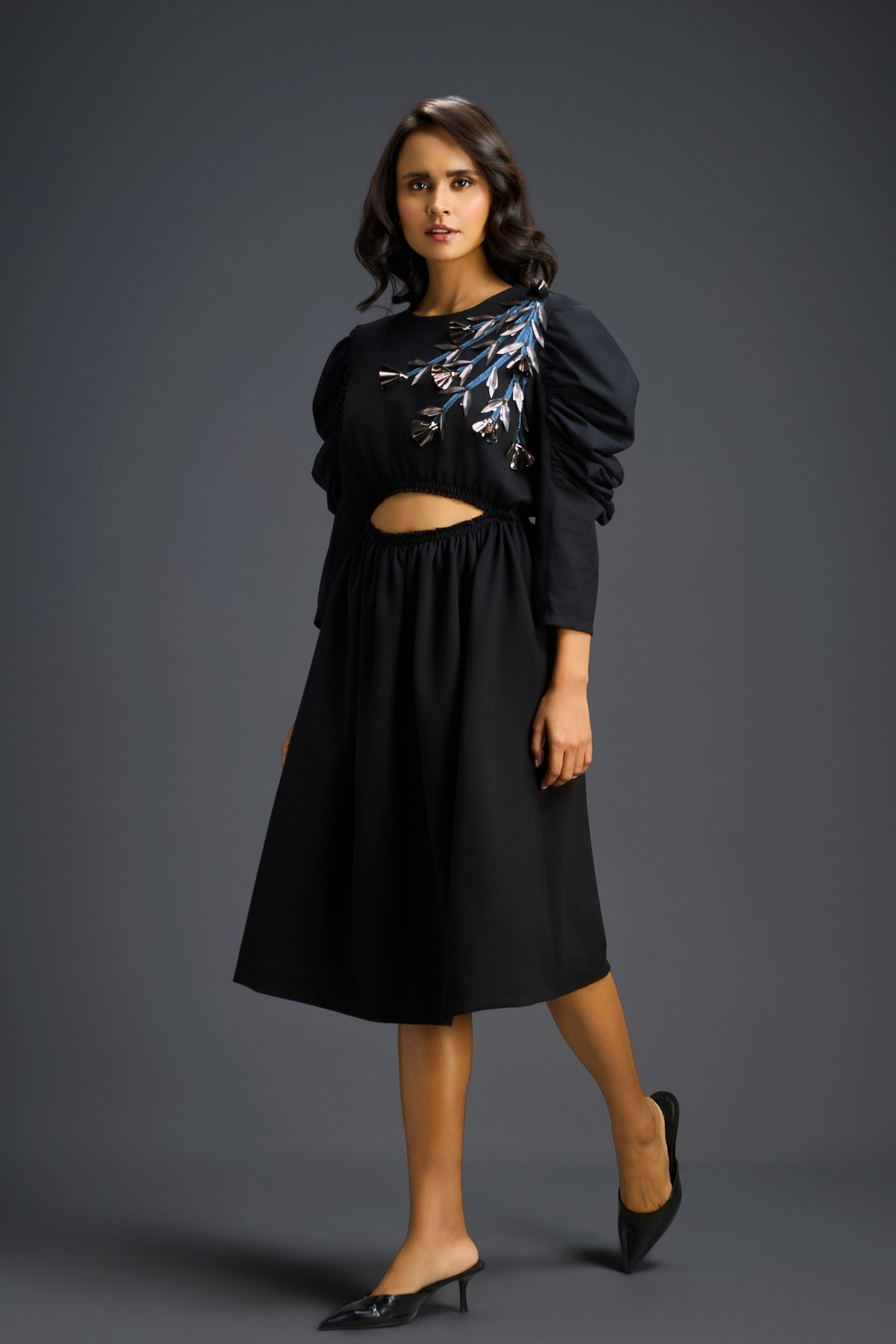Midriff Cutout Black Dress