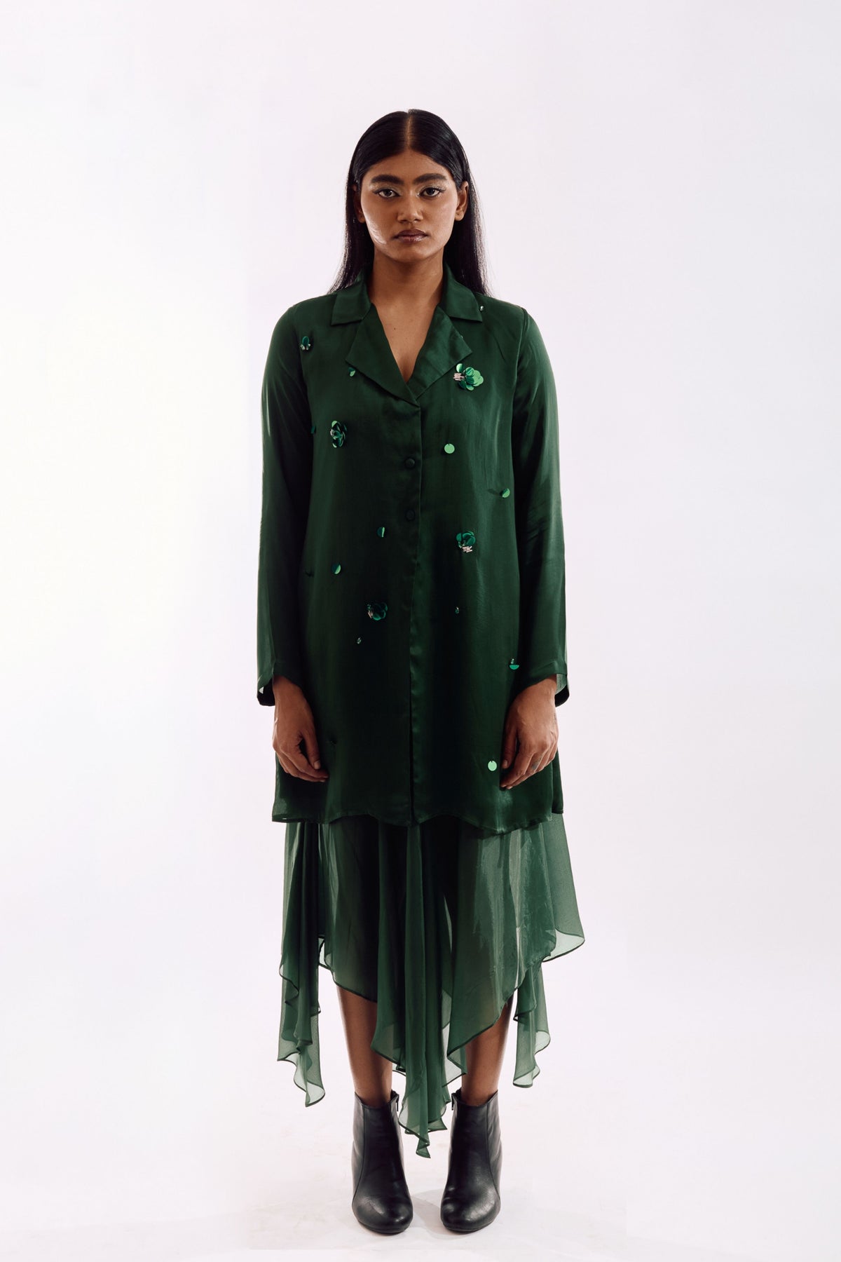 Green Organza Jacket  Dress Set