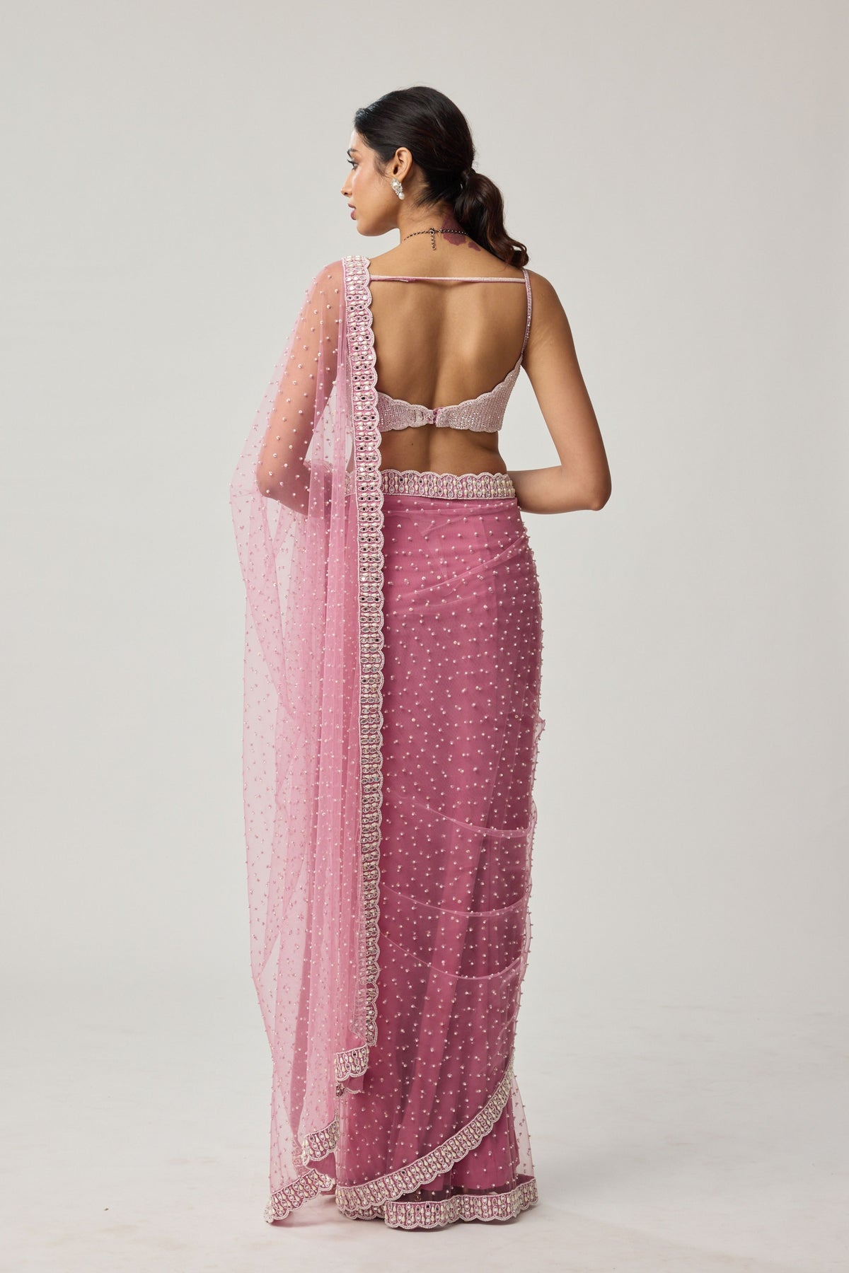 Onion Pink Net Saree Set