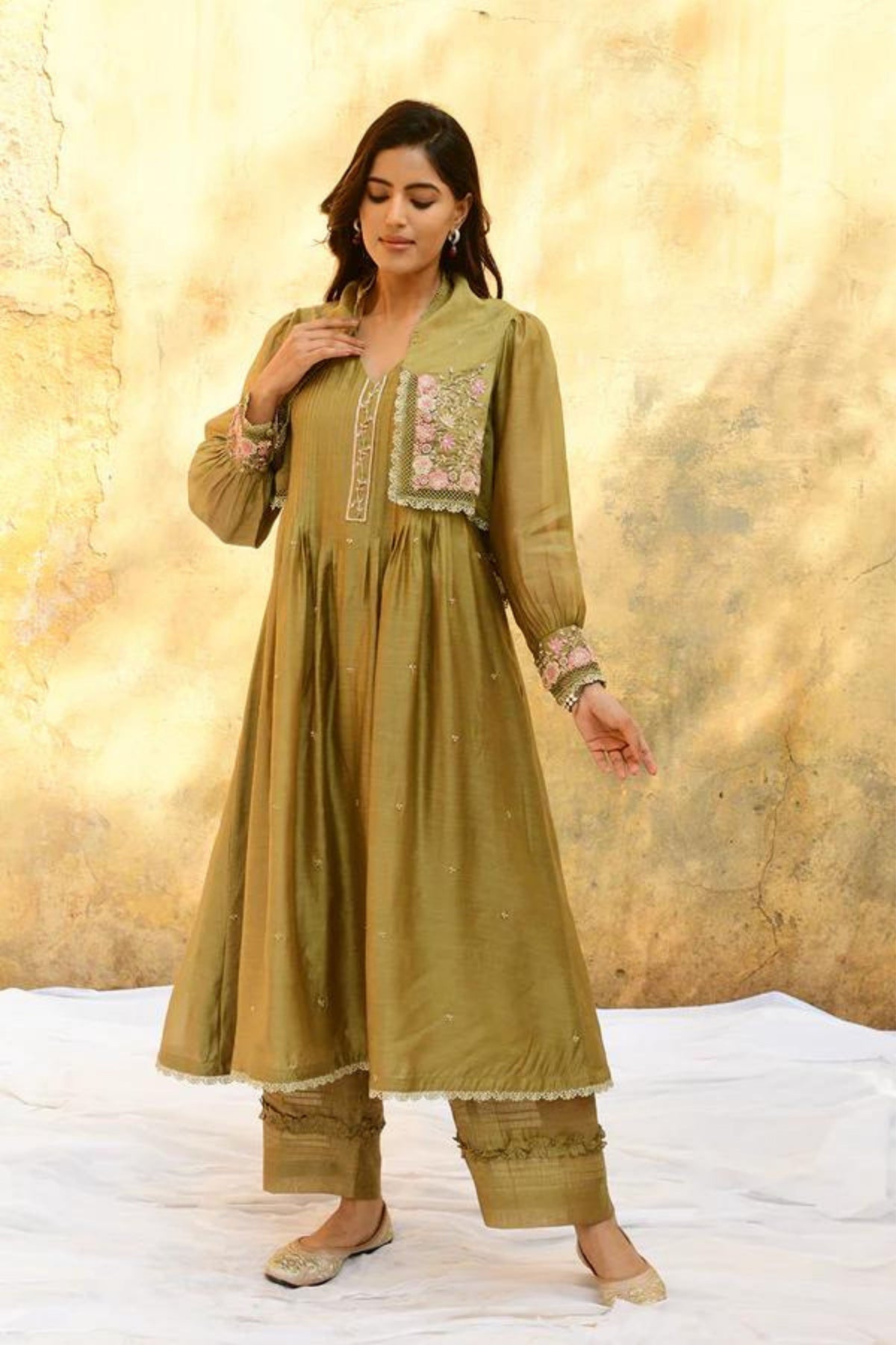 Green Mystic Knot Jacket Kurta Set