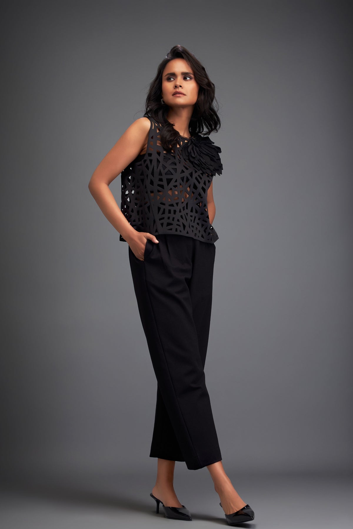 Cutwork Crop Top With Pant