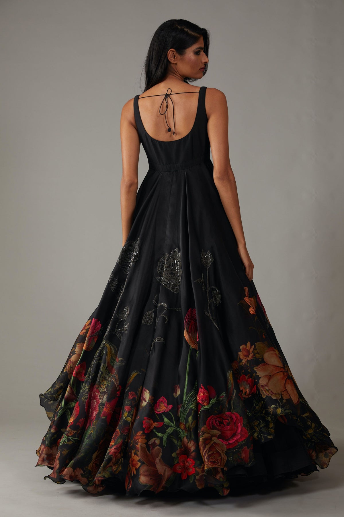 Multicolour Print Black Anarkali Set