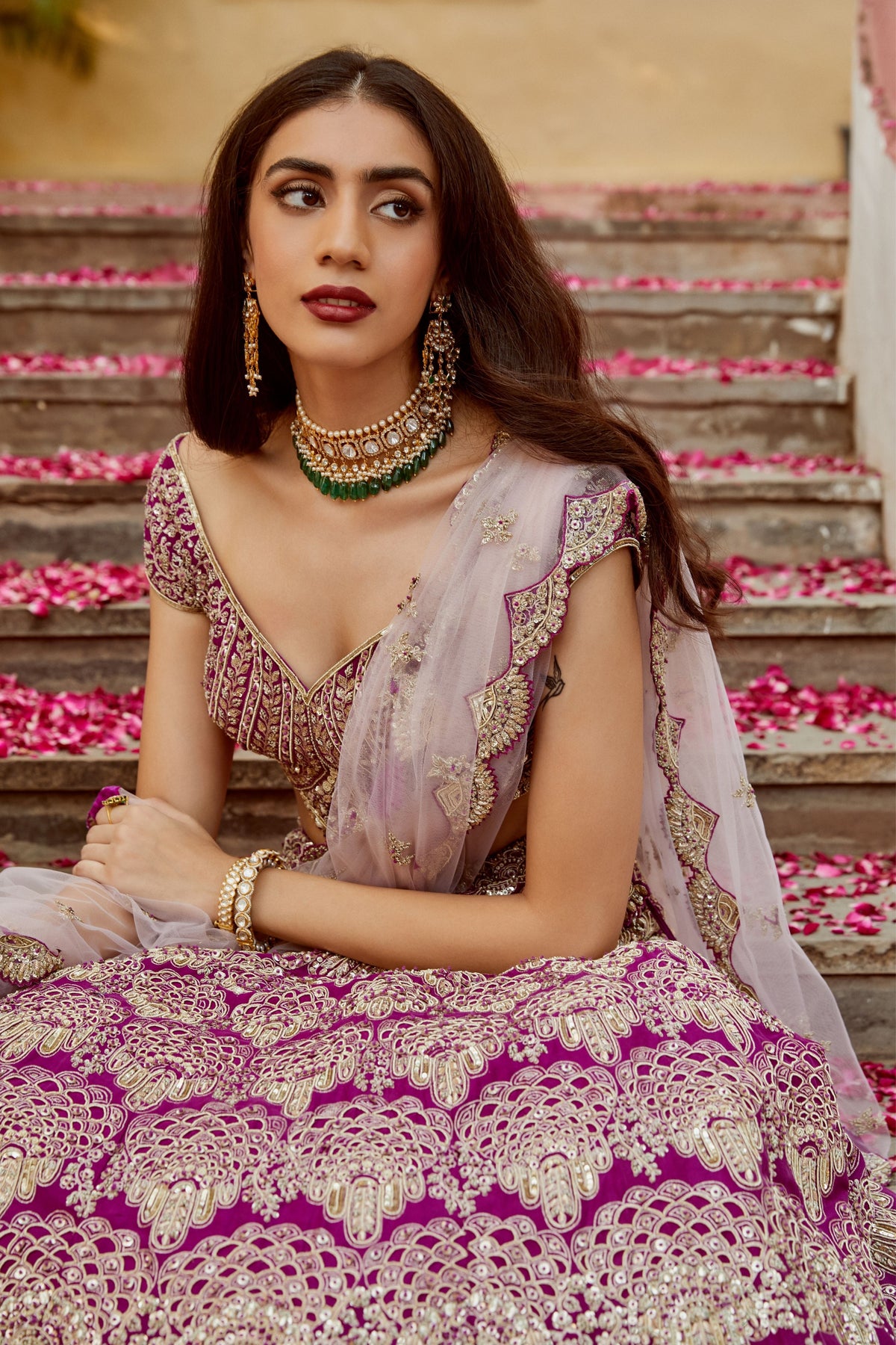 Aubergine embroidered lehenga with dupatta