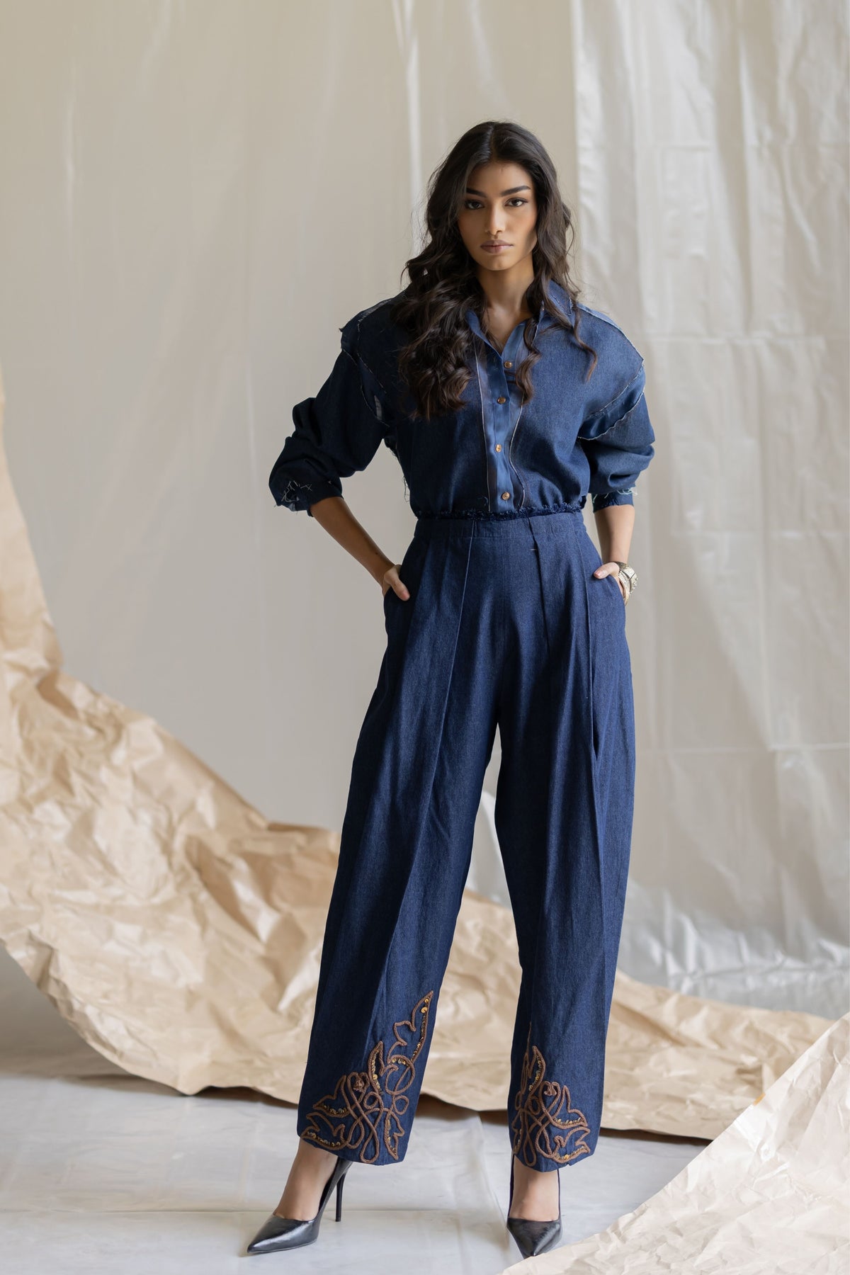 Organza Shirt With Denim Patch