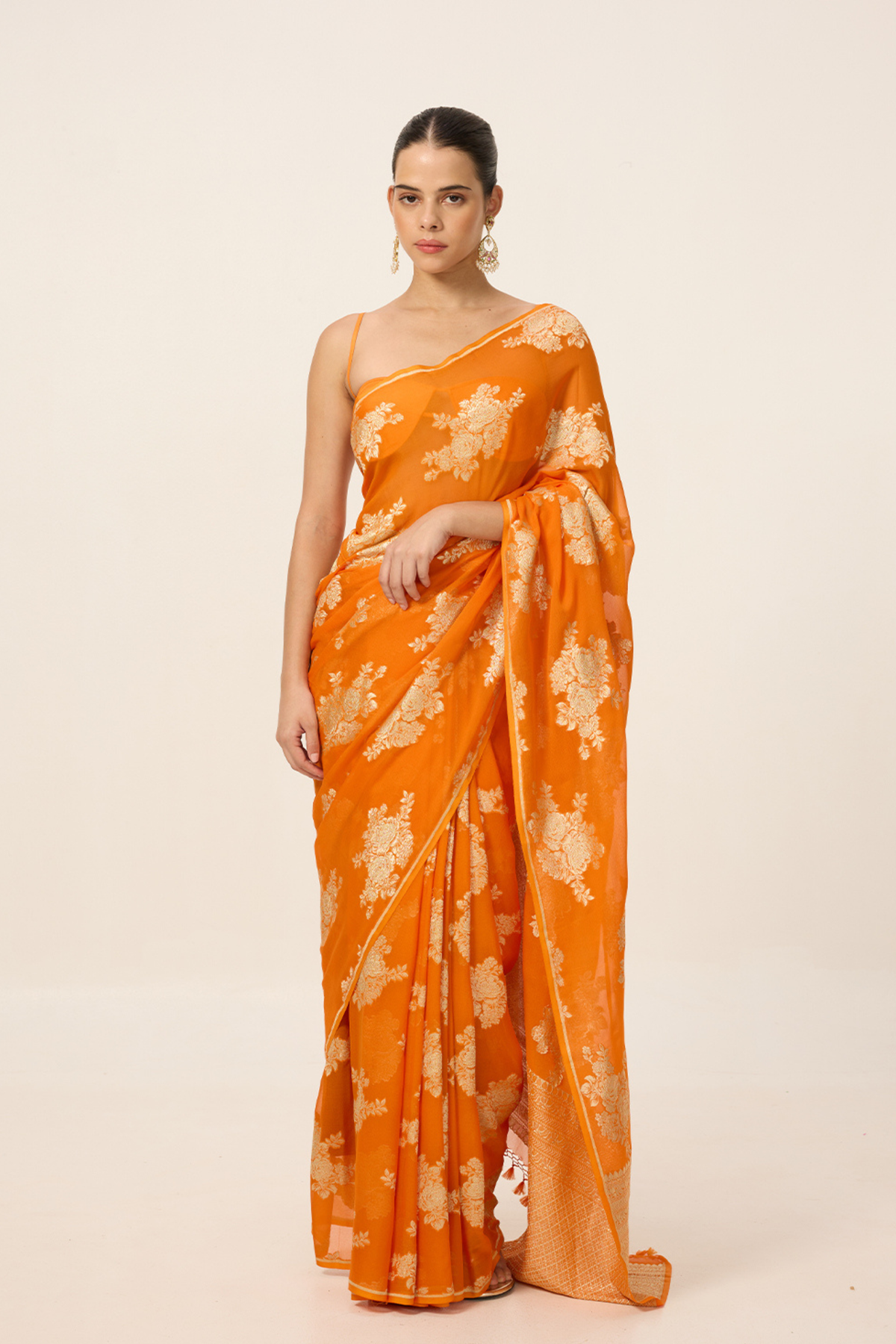 Orange Chiffon Saree