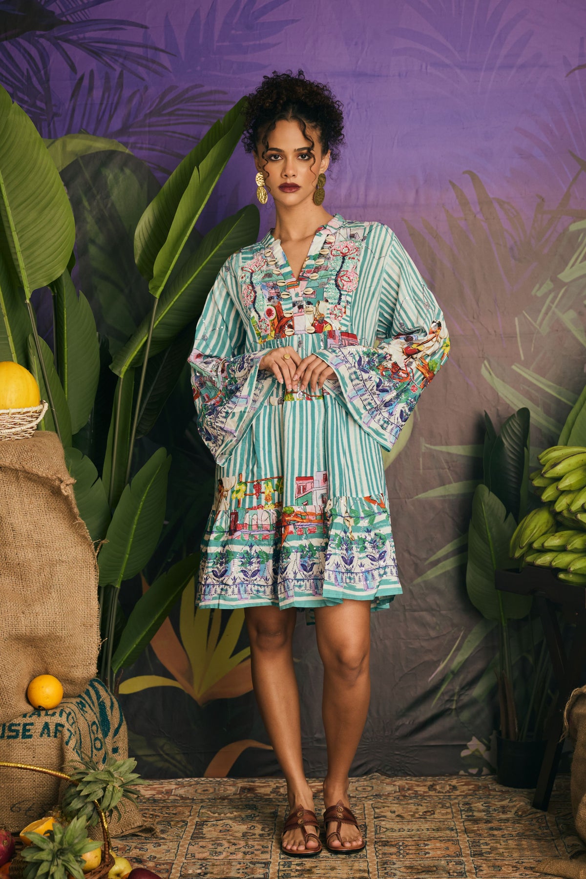 Embridered Stripe Tassel Dresss