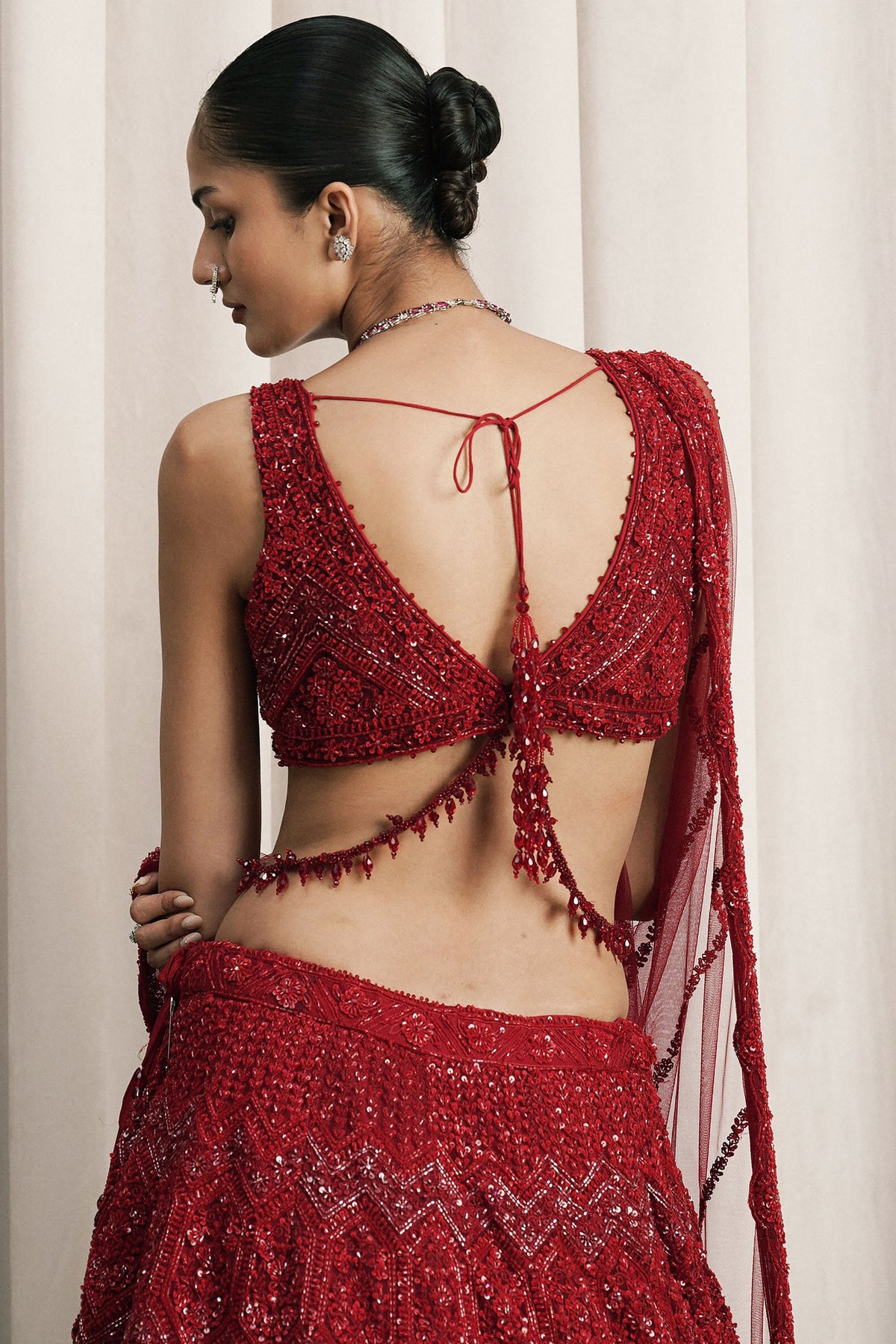 Red Crystal Embroidered Lehenga Set