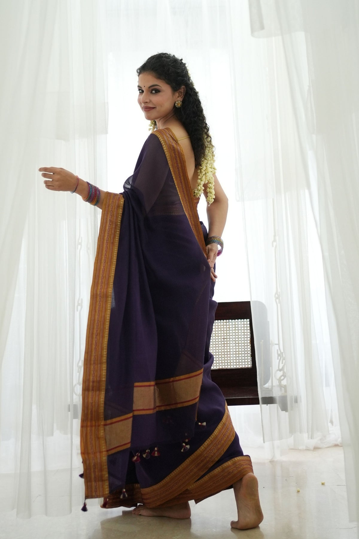 Pratima Heritage Tassel Purple Saree
