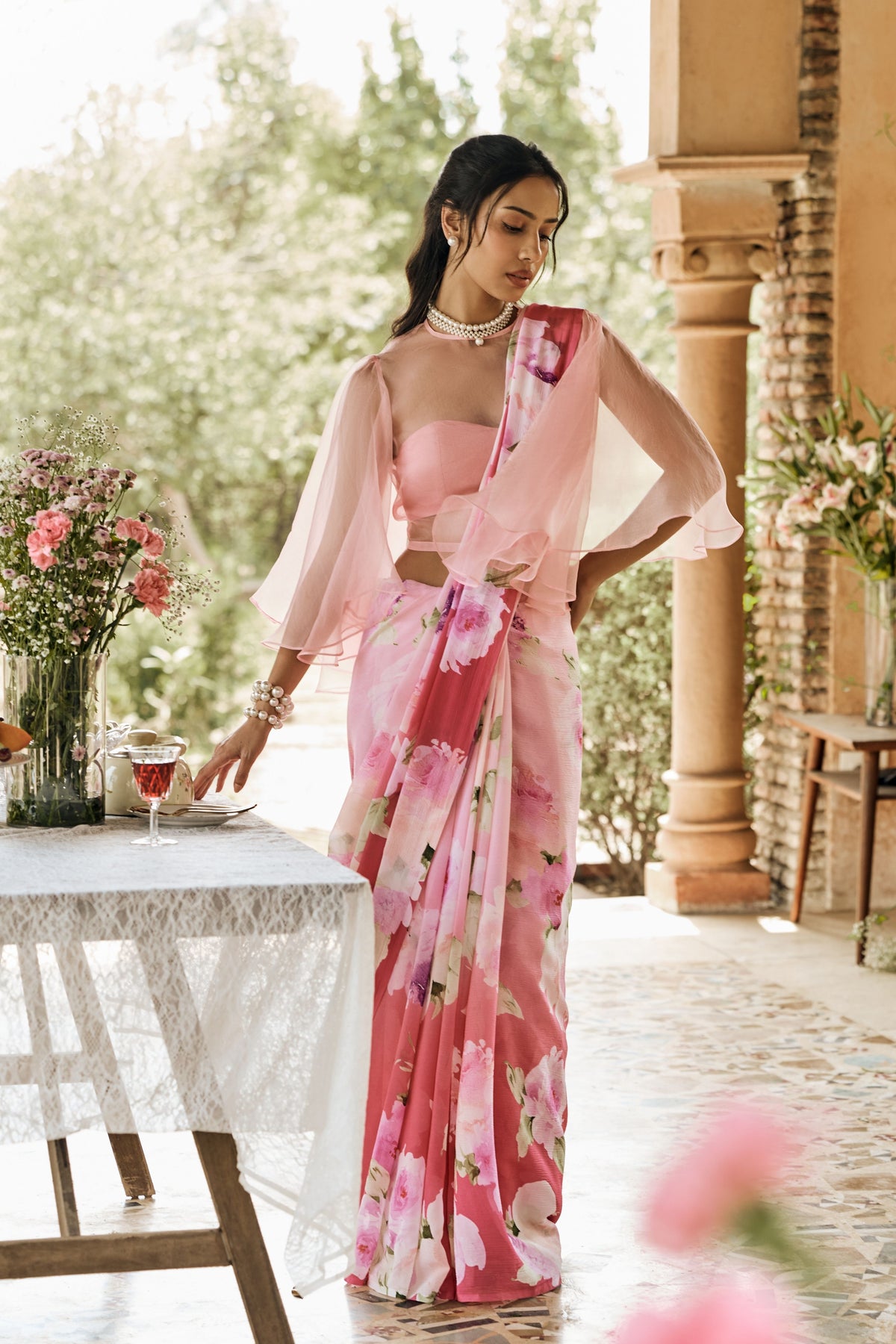 Alea Berry Pink Ombre Saree