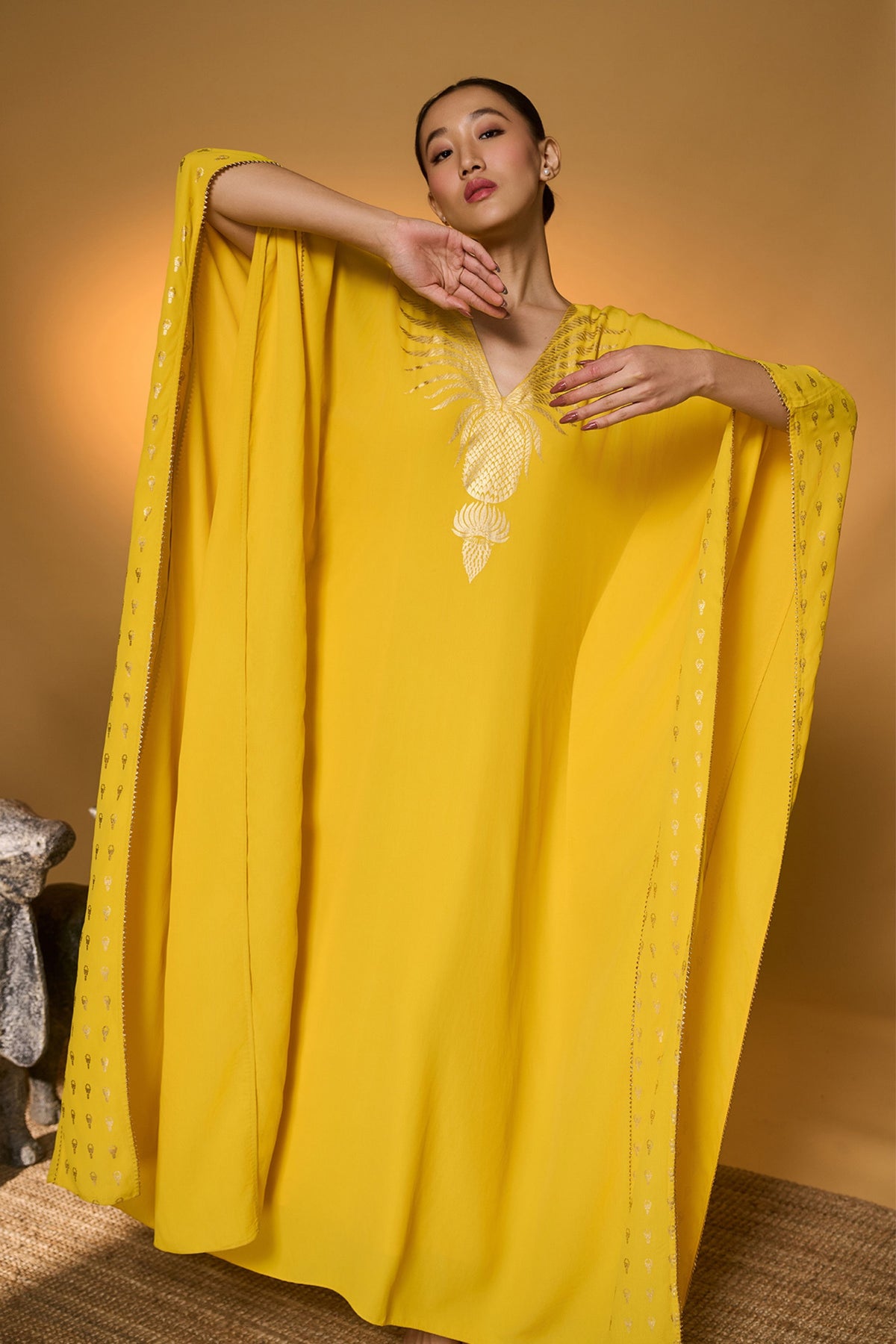 Yellow Tribal Mask Kaftan
