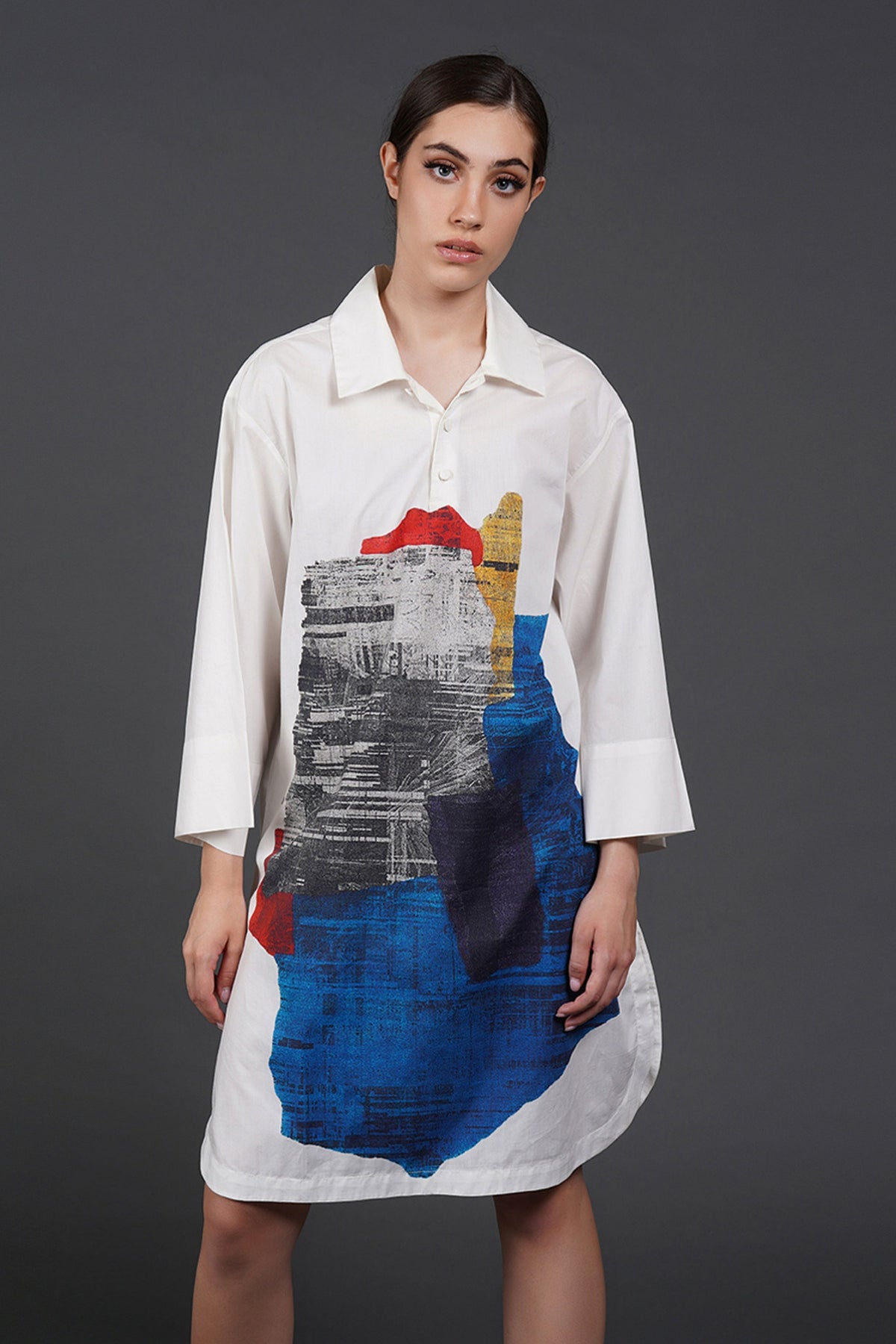 Offwhite Black &amp; Blue Digtal Print Shirt