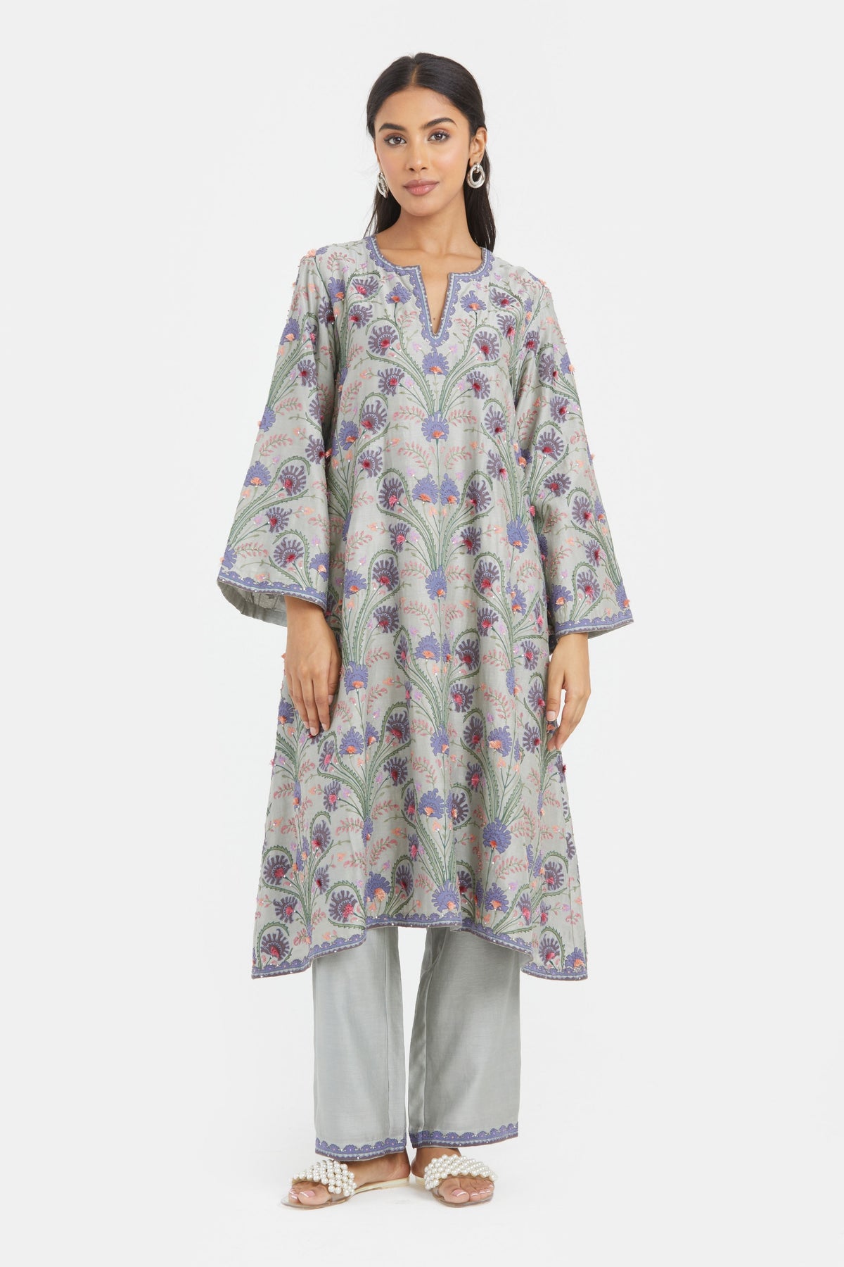 Bluish Grey Silk Kurta Set