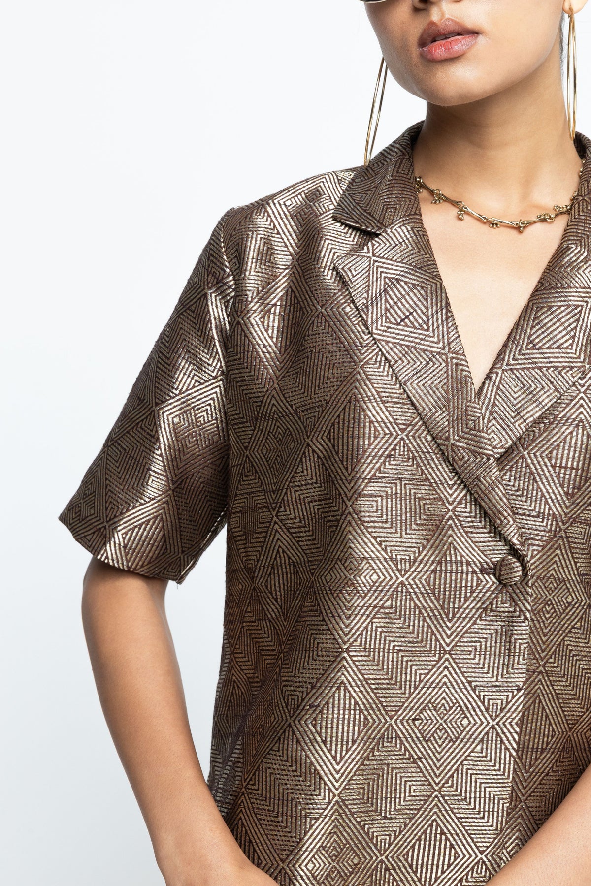 Metallic Brown Wrap Blazer Set