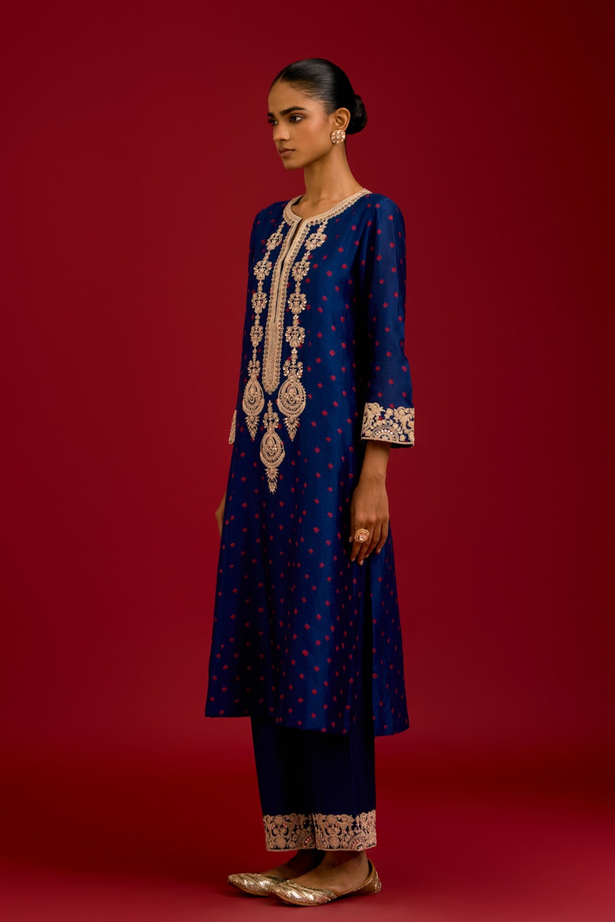 Navy Bhandhej Sequins Kurta Set