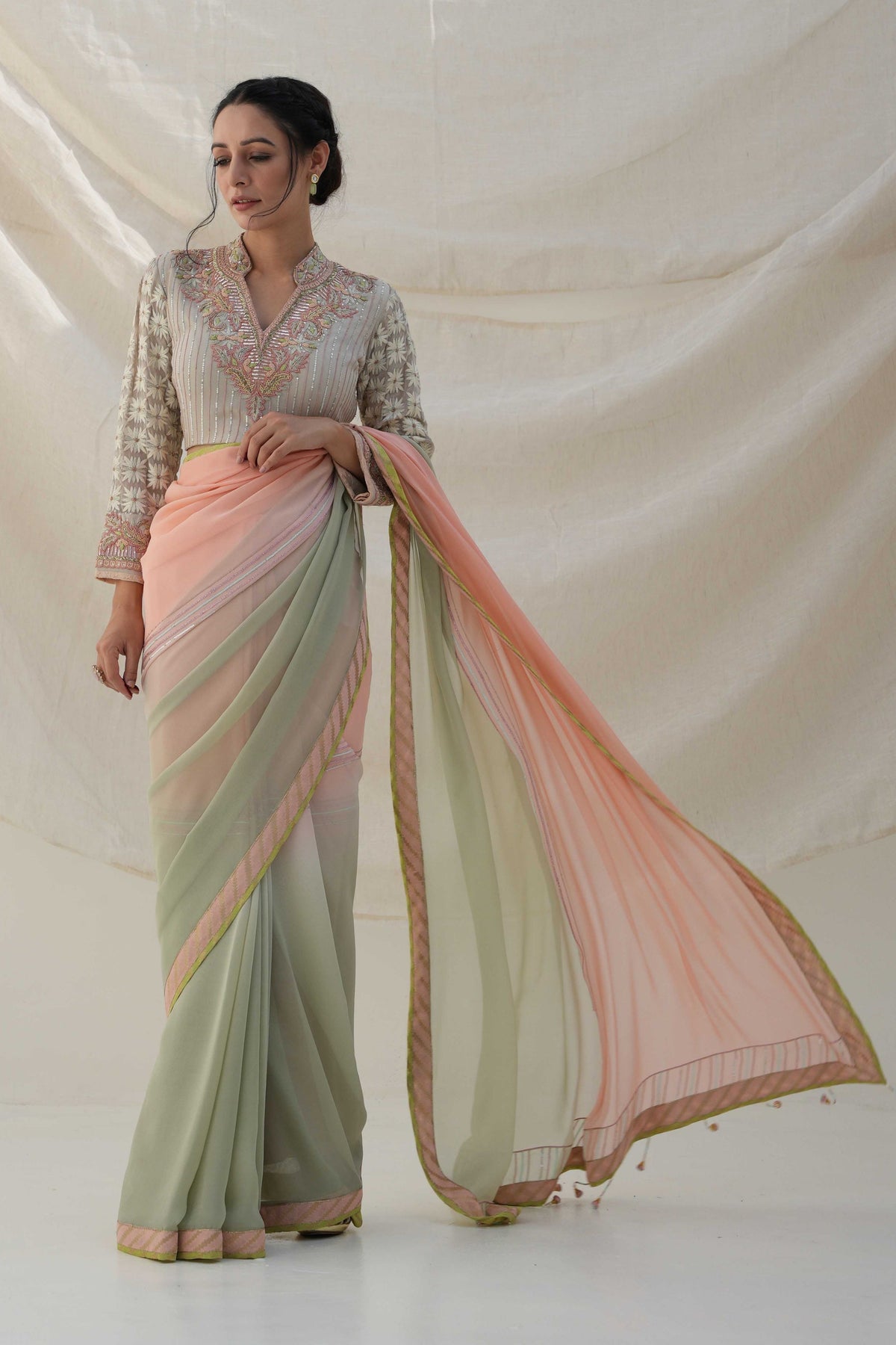Pista Green Saree Set