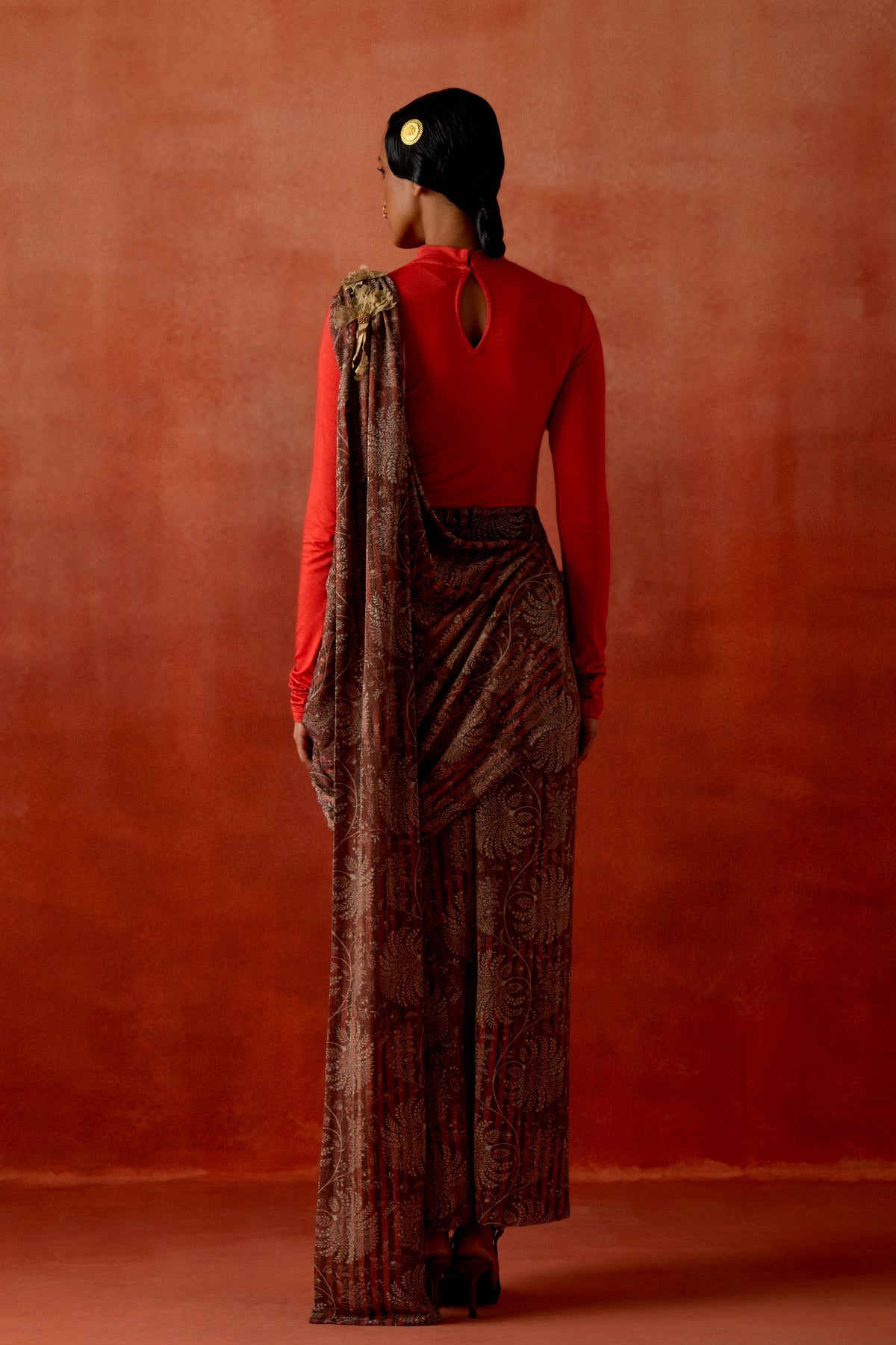 Wine Draped Sari Ensemble