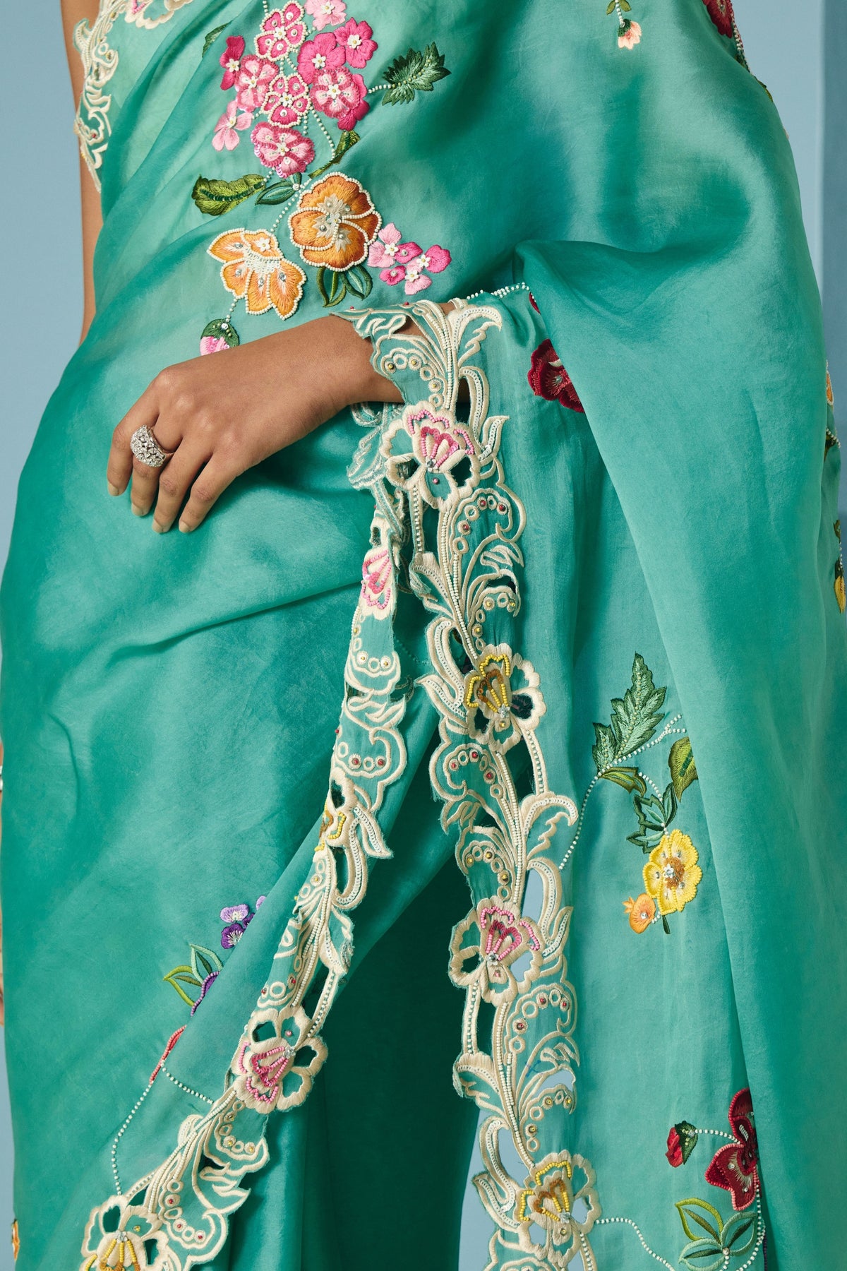 Aqua Bloom Saree