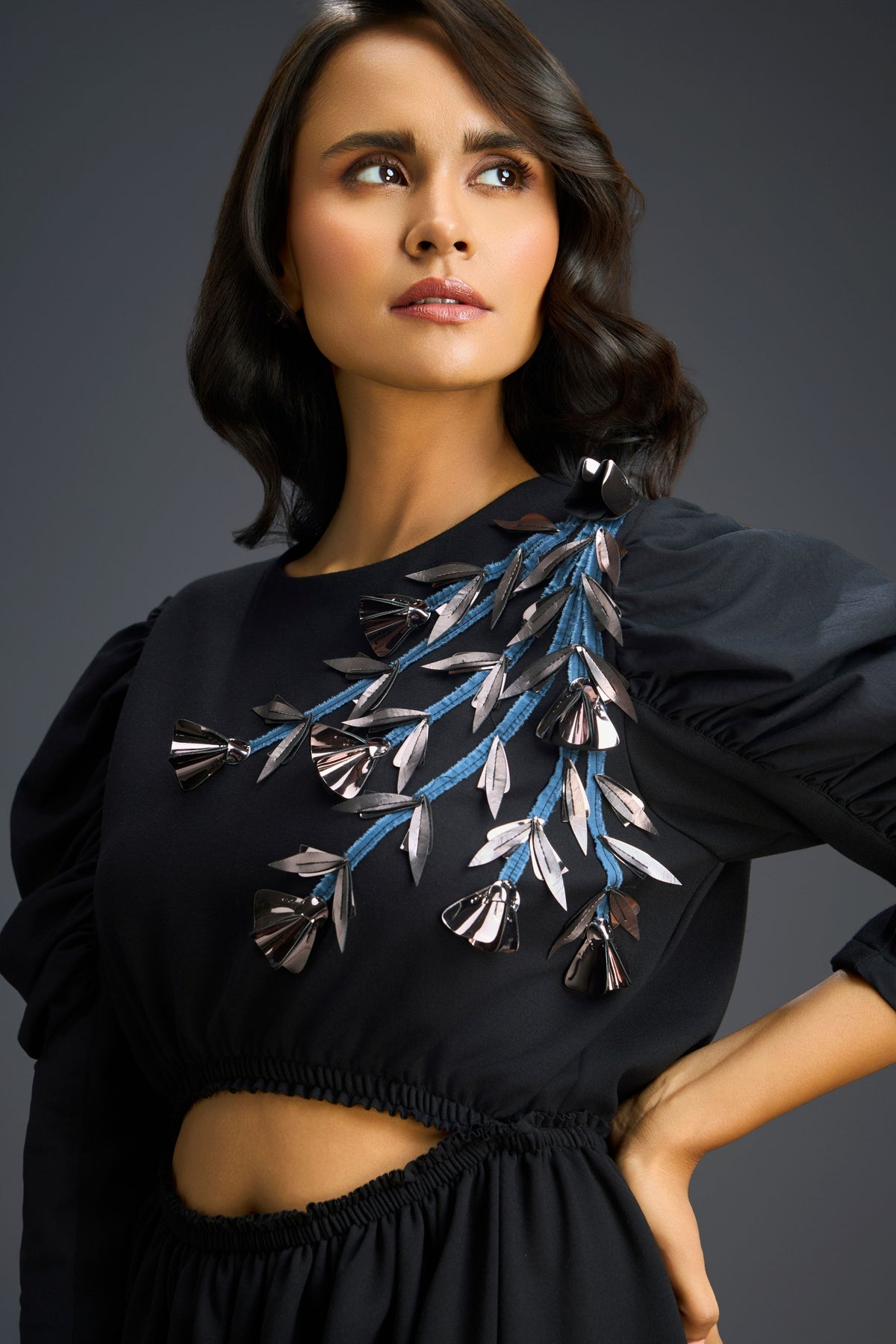 Midriff Cutout Black Dress