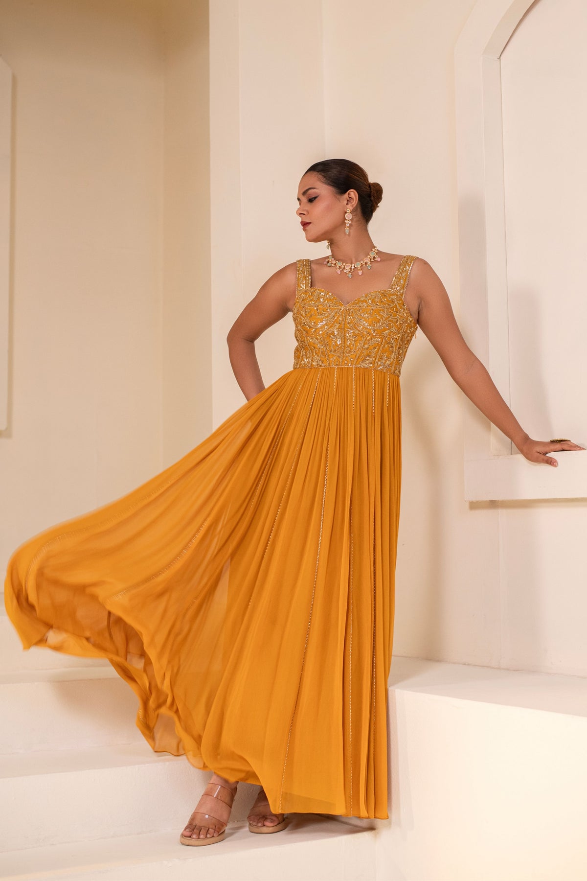 Mustard Yellow  Corset Anarkali