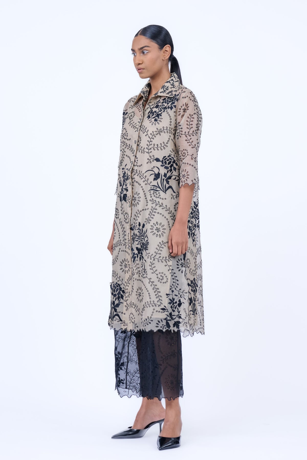 Thread &amp; Cutwork Silk Organza Shirt