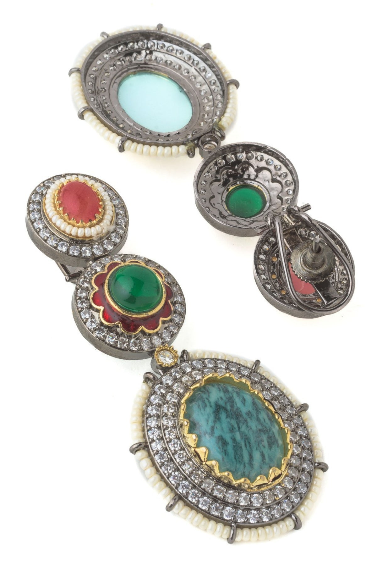 Silver Plated Multicolored Stone Long Necklace Set
