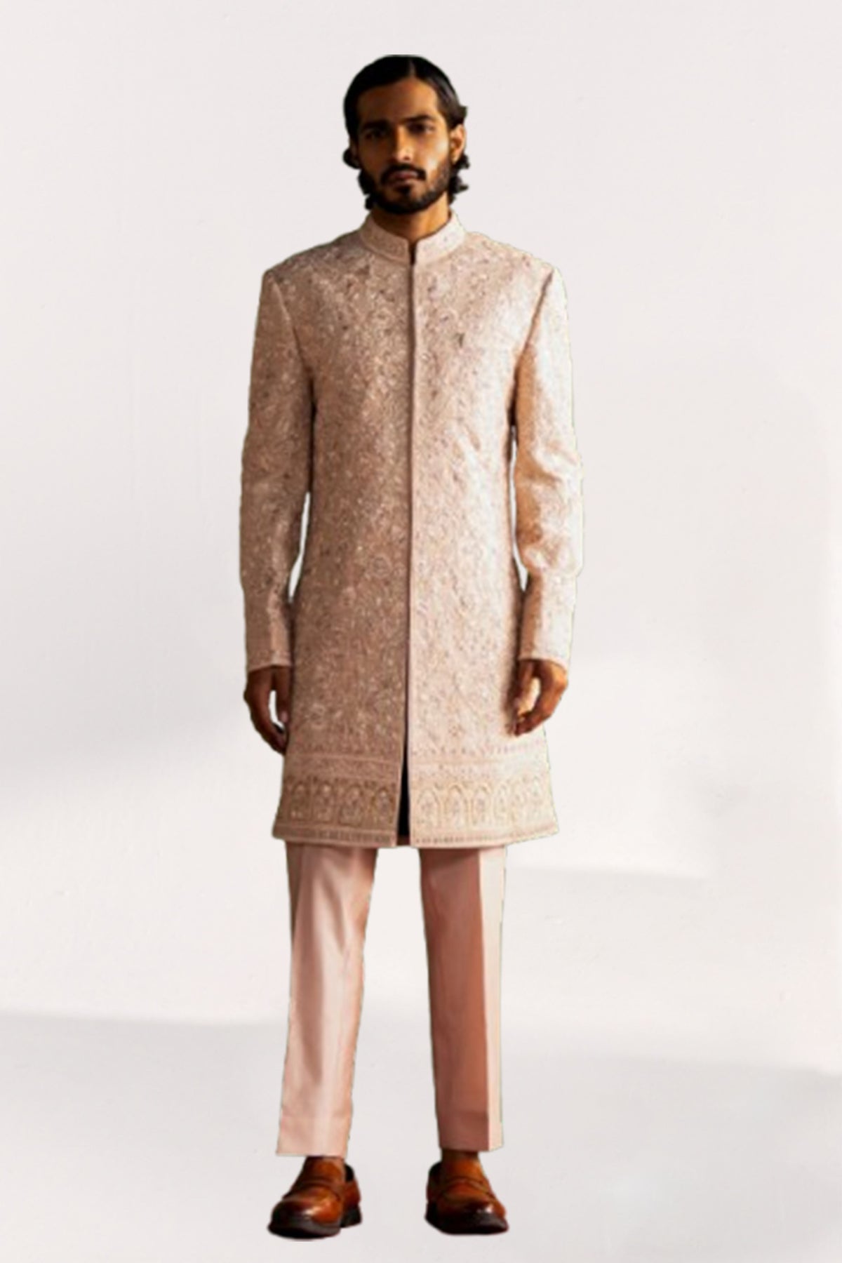 Lakshay Peach Achkan Set