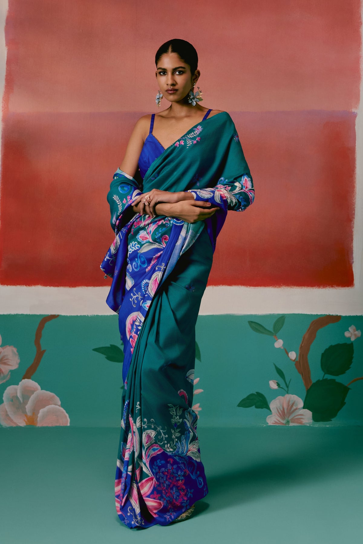 Teal and Blue Paisley Saree