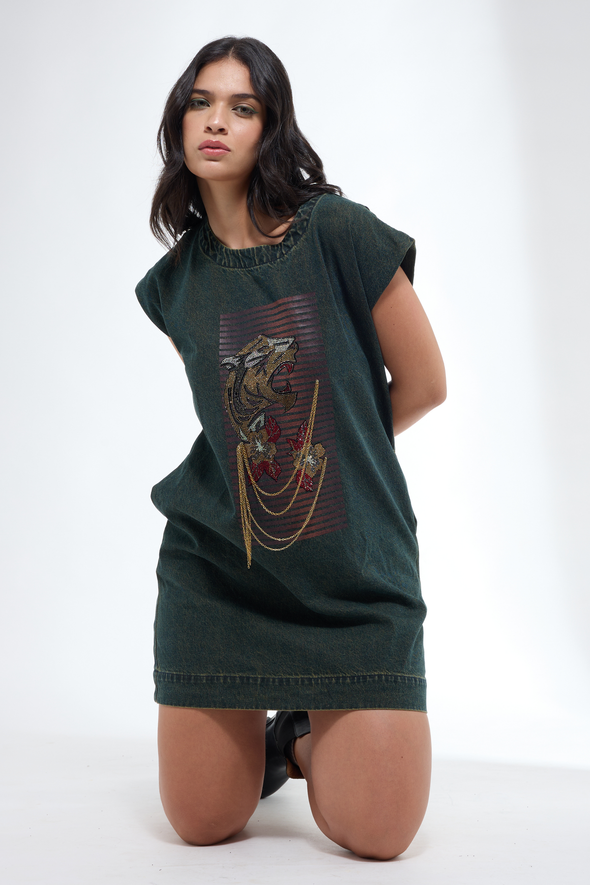 Denim Tiger Motif Dress