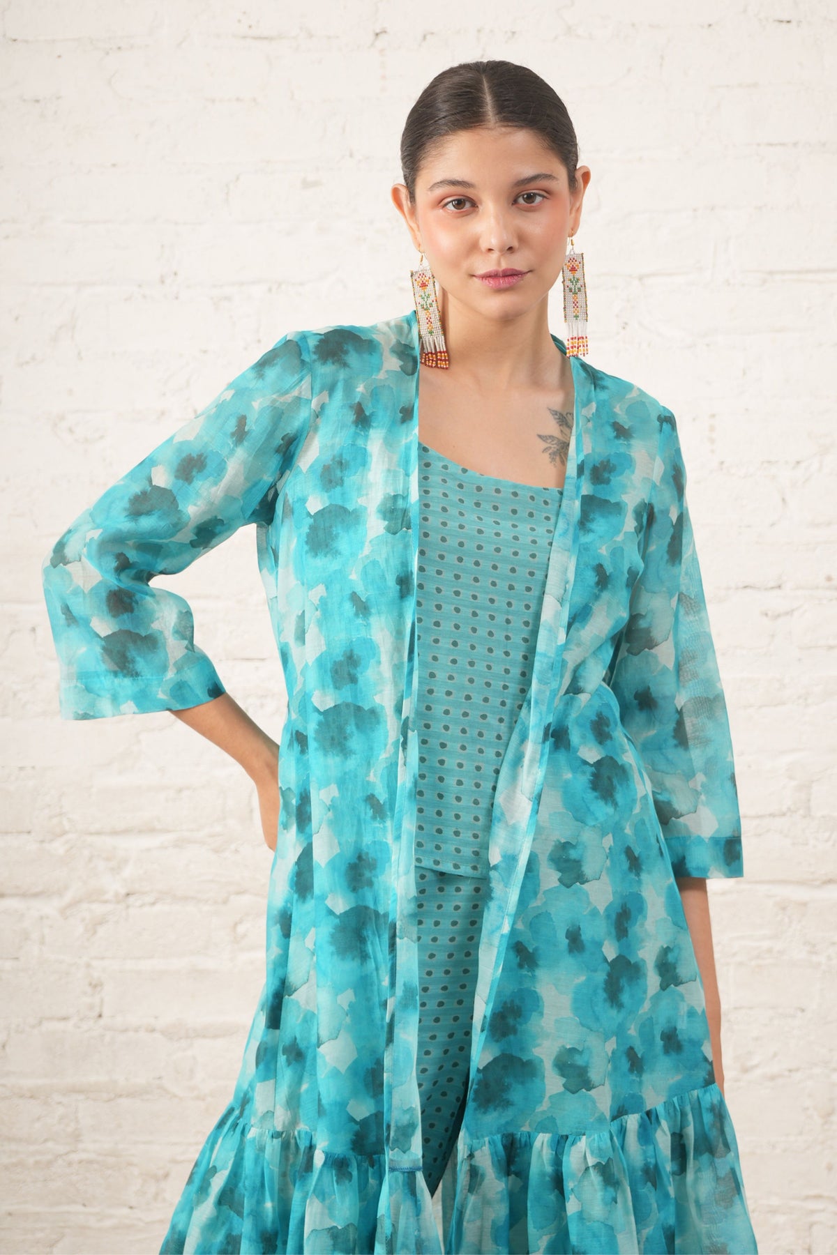 Aqua Printed Jacket Set